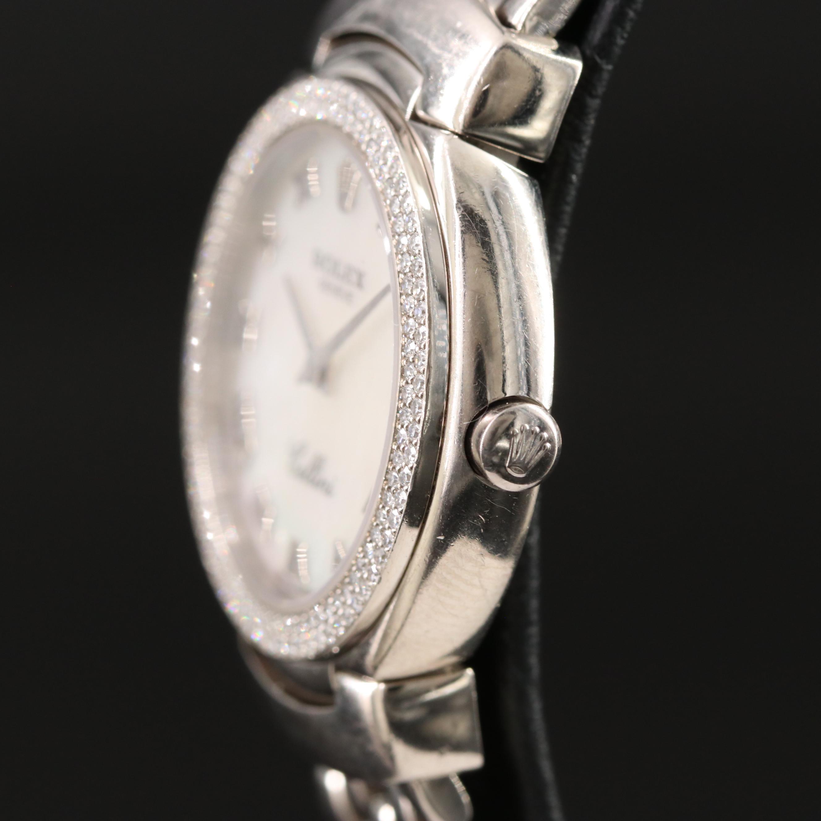 2005 18K Rolex Cellini Cellissma Factory Diamond Mother-of-Pearl Dial Watch