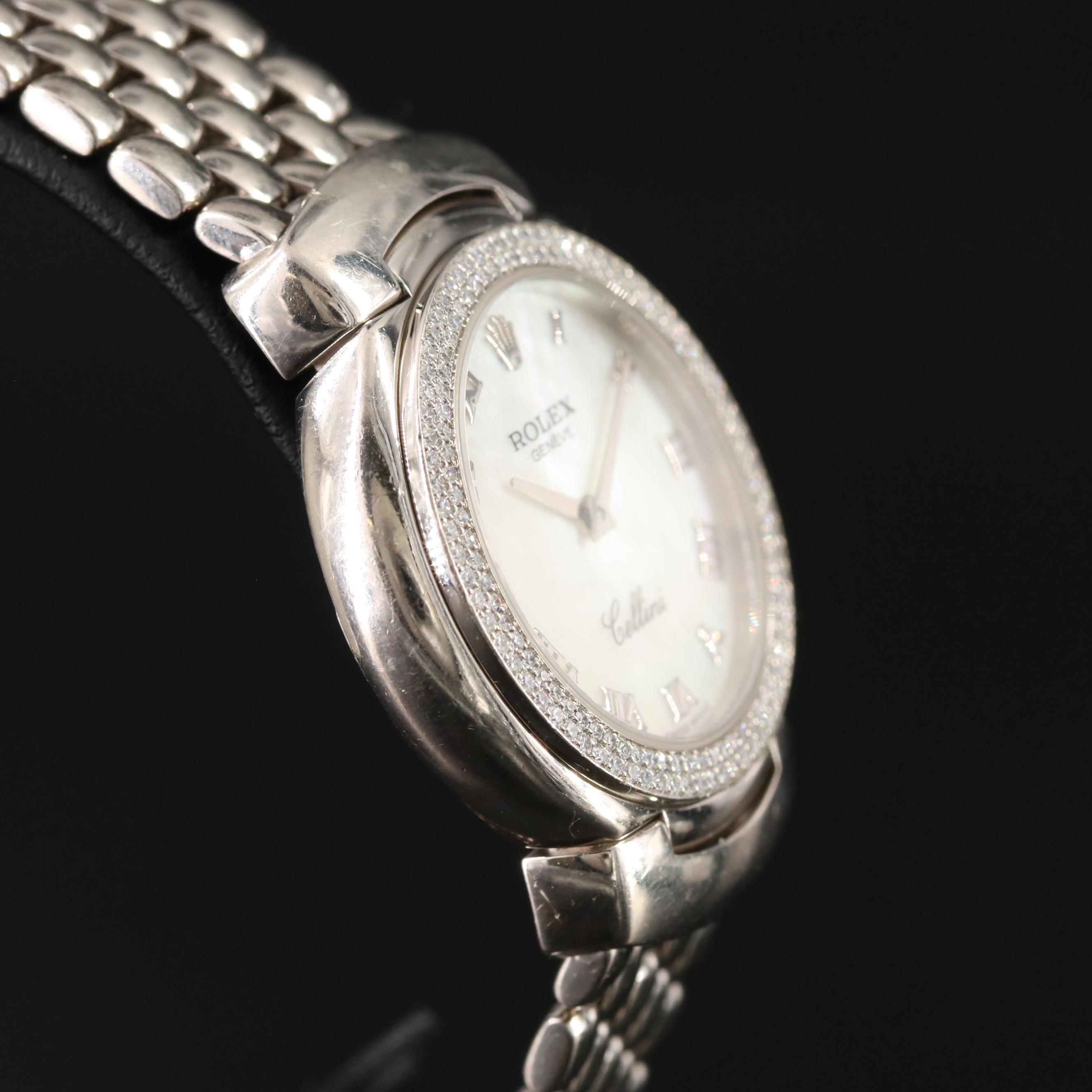 2005 18K Rolex Cellini Cellissma Factory Diamond Mother-of-Pearl Dial Watch