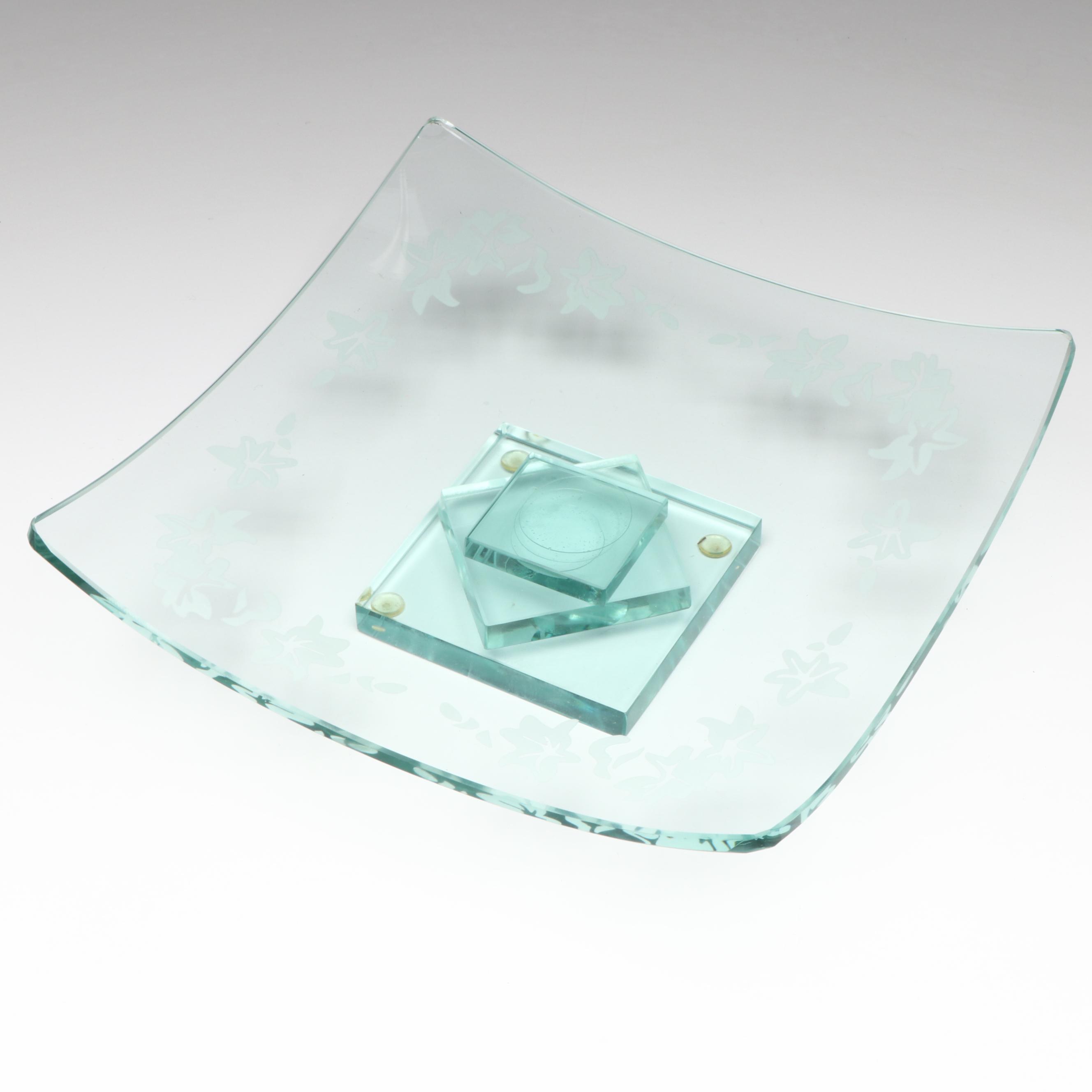 United Features Syndicate Music Box, Carved Wooden Vase and Glass Dish