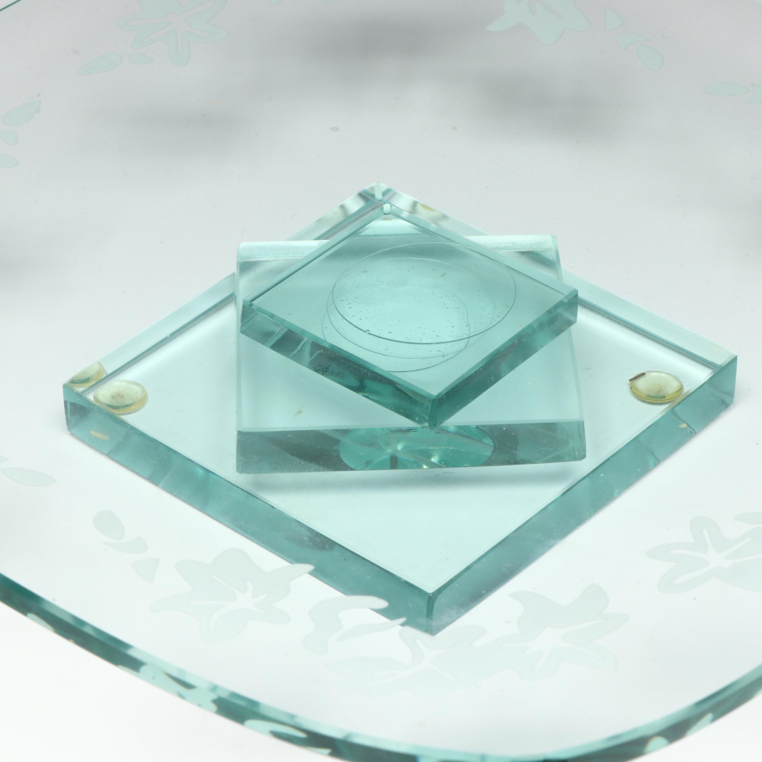 United Features Syndicate Music Box, Carved Wooden Vase and Glass Dish