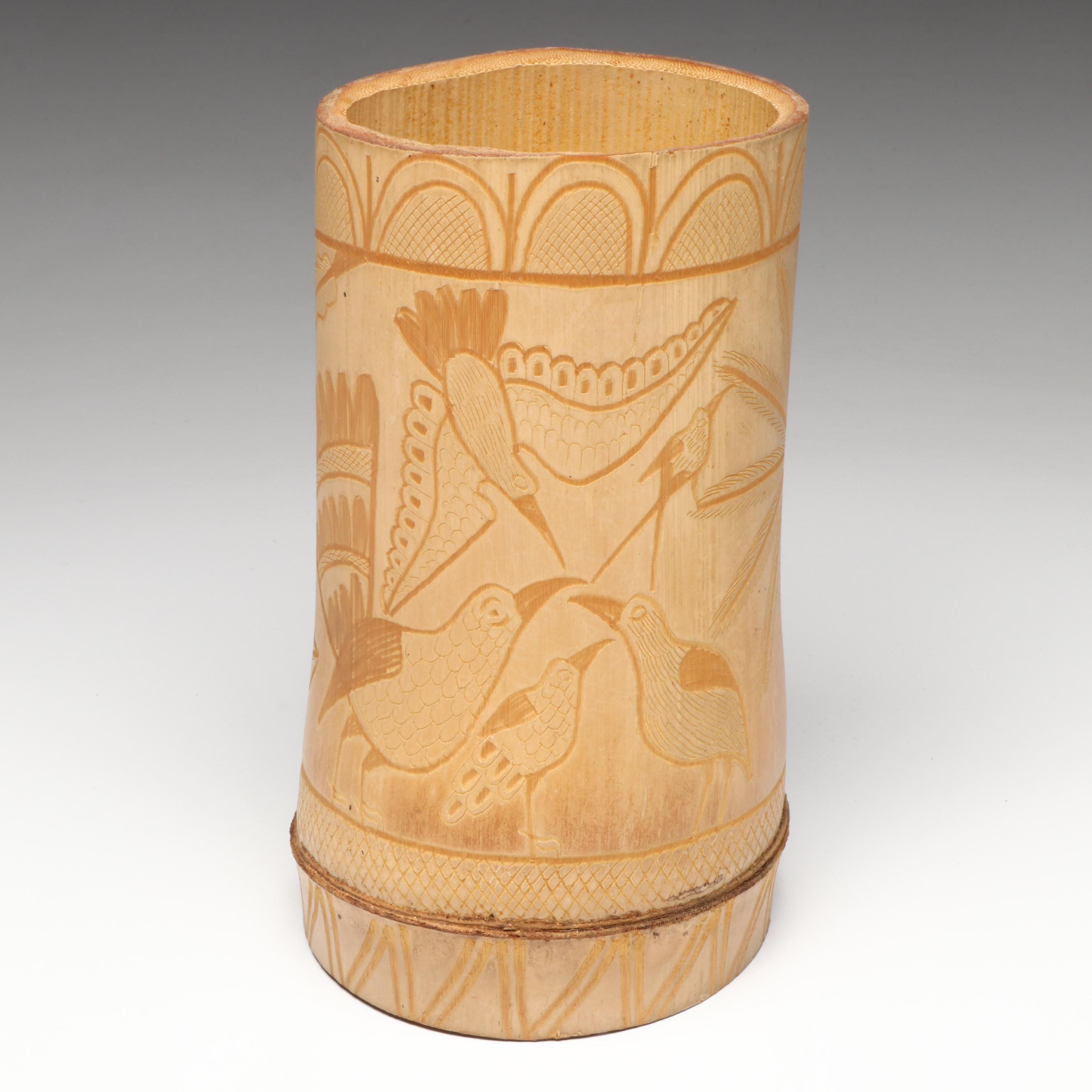 United Features Syndicate Music Box, Carved Wooden Vase and Glass Dish