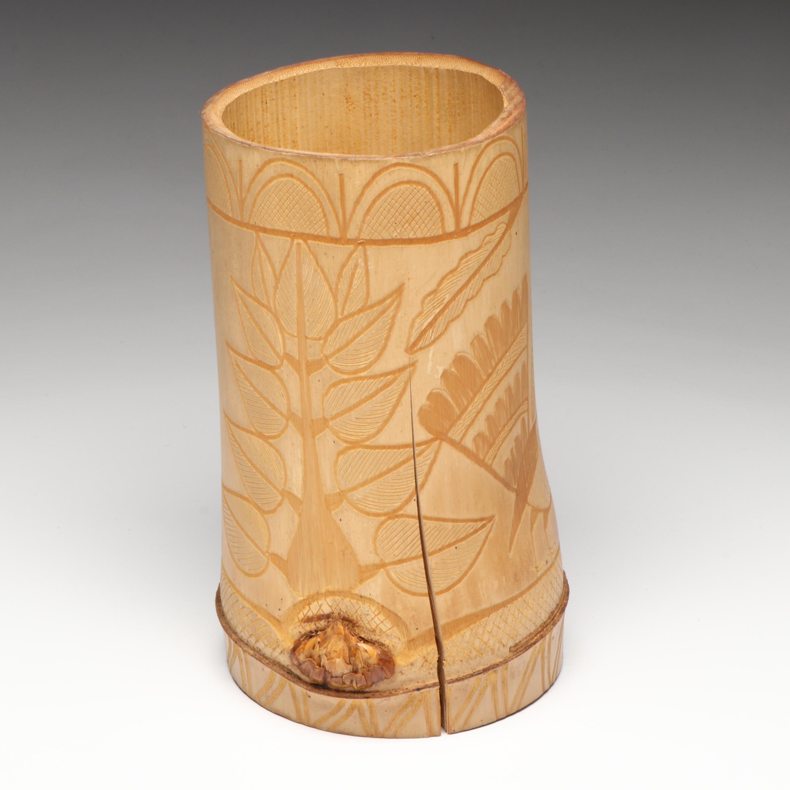 United Features Syndicate Music Box, Carved Wooden Vase and Glass Dish