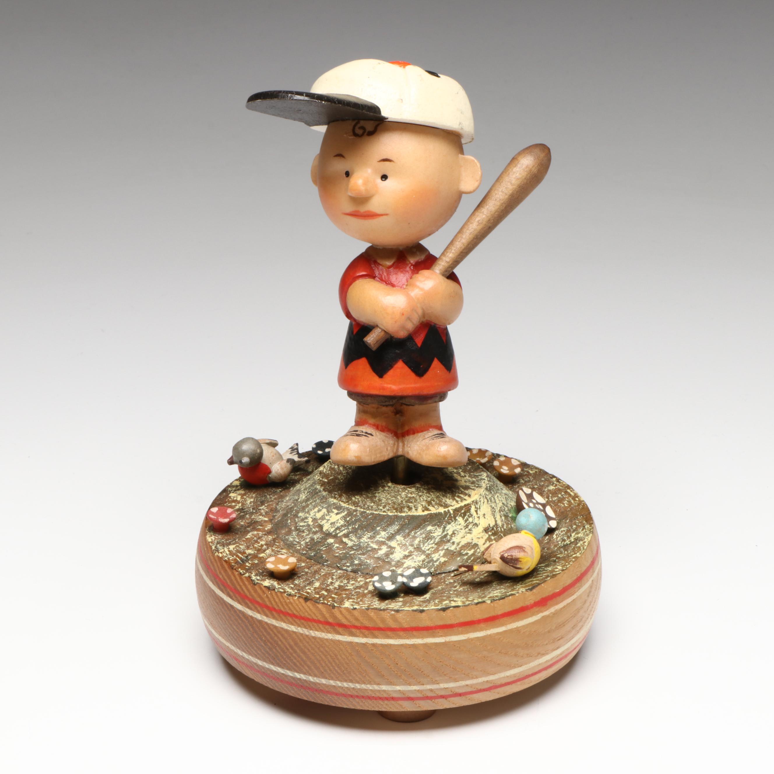 United Features Syndicate Music Box, Carved Wooden Vase and Glass Dish