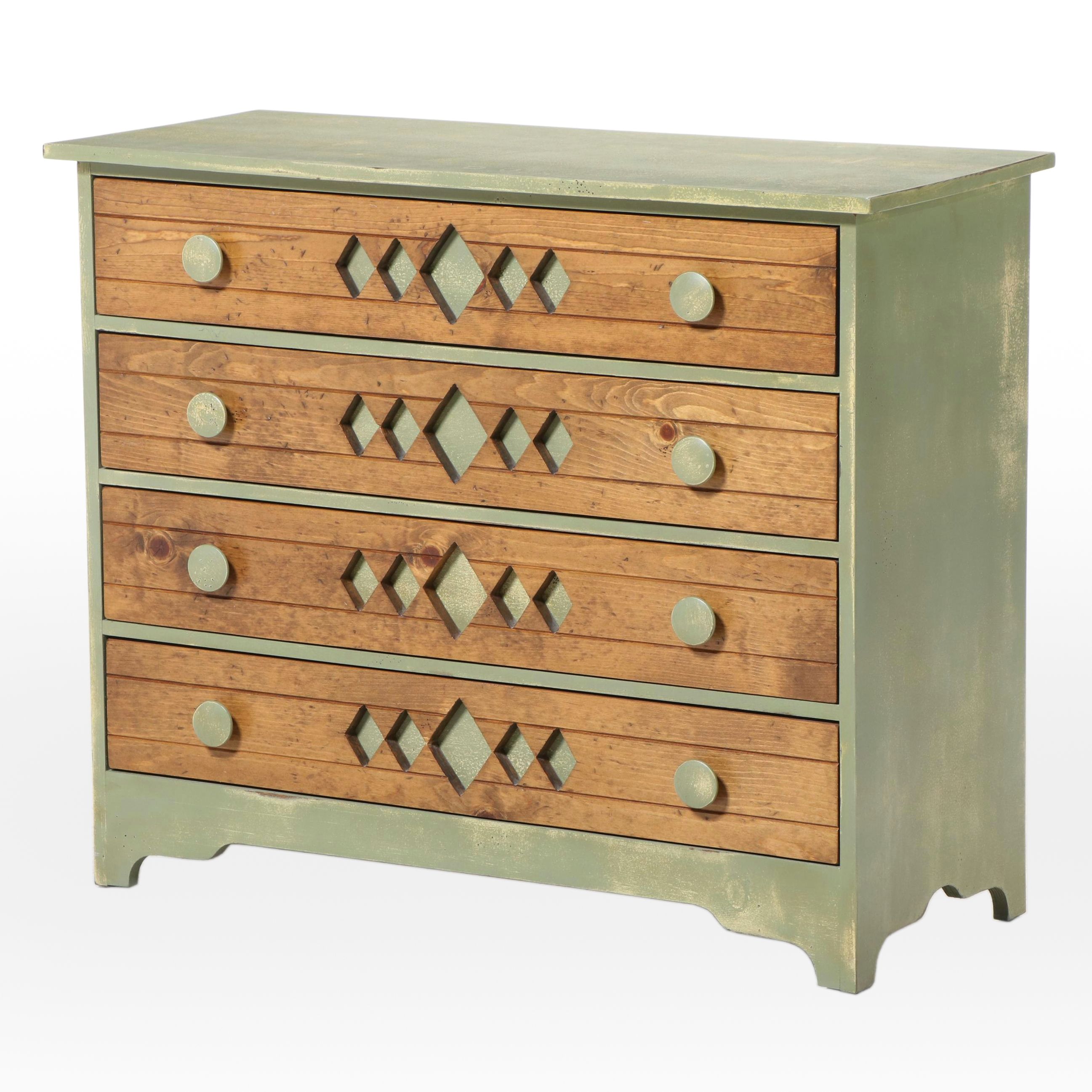 Ron Fisher Furniture Primitive Pine and Green-Painted Four-Drawer Chest