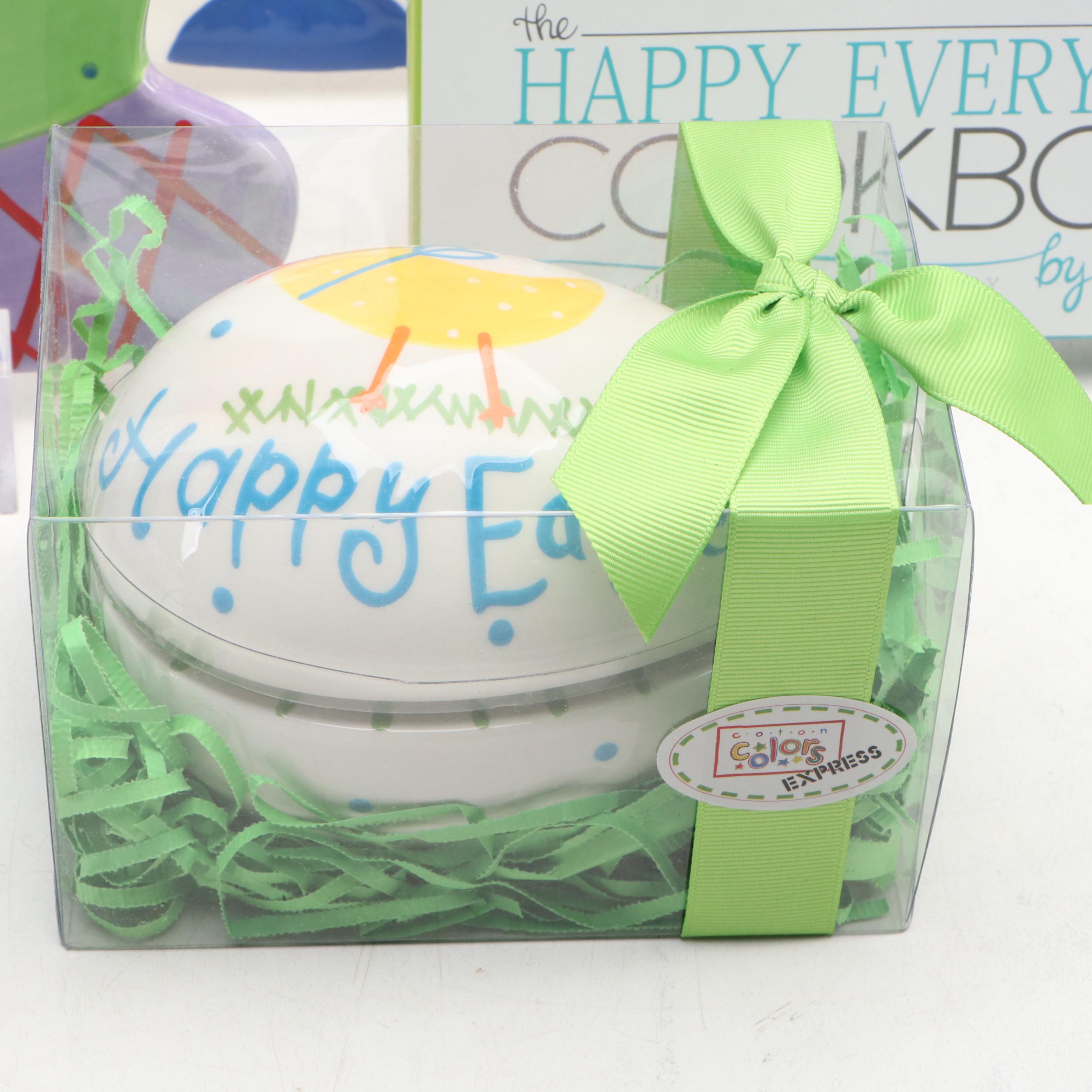 Coton Colors "Happy Everything" Platter with Trivet, Easter Box and Book