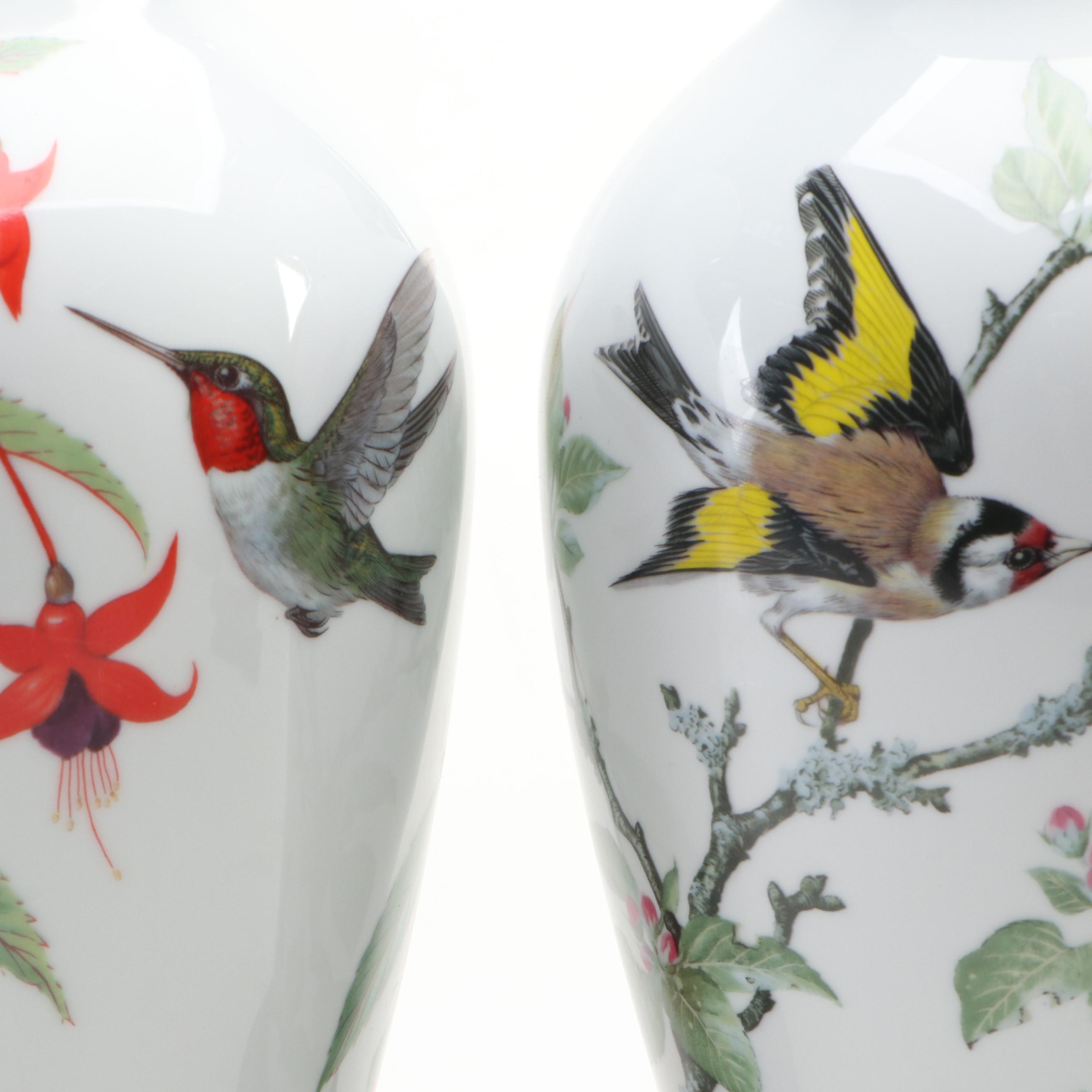 Franklin Mint "Garden Bird" and "Woodland Bird" Porcelain Vases, 1981
