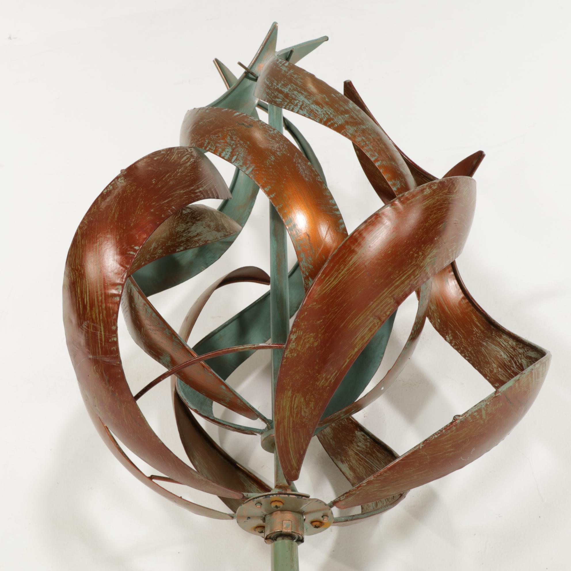 Hammered Copper Flame-Form Kinetic Garden Sculpture