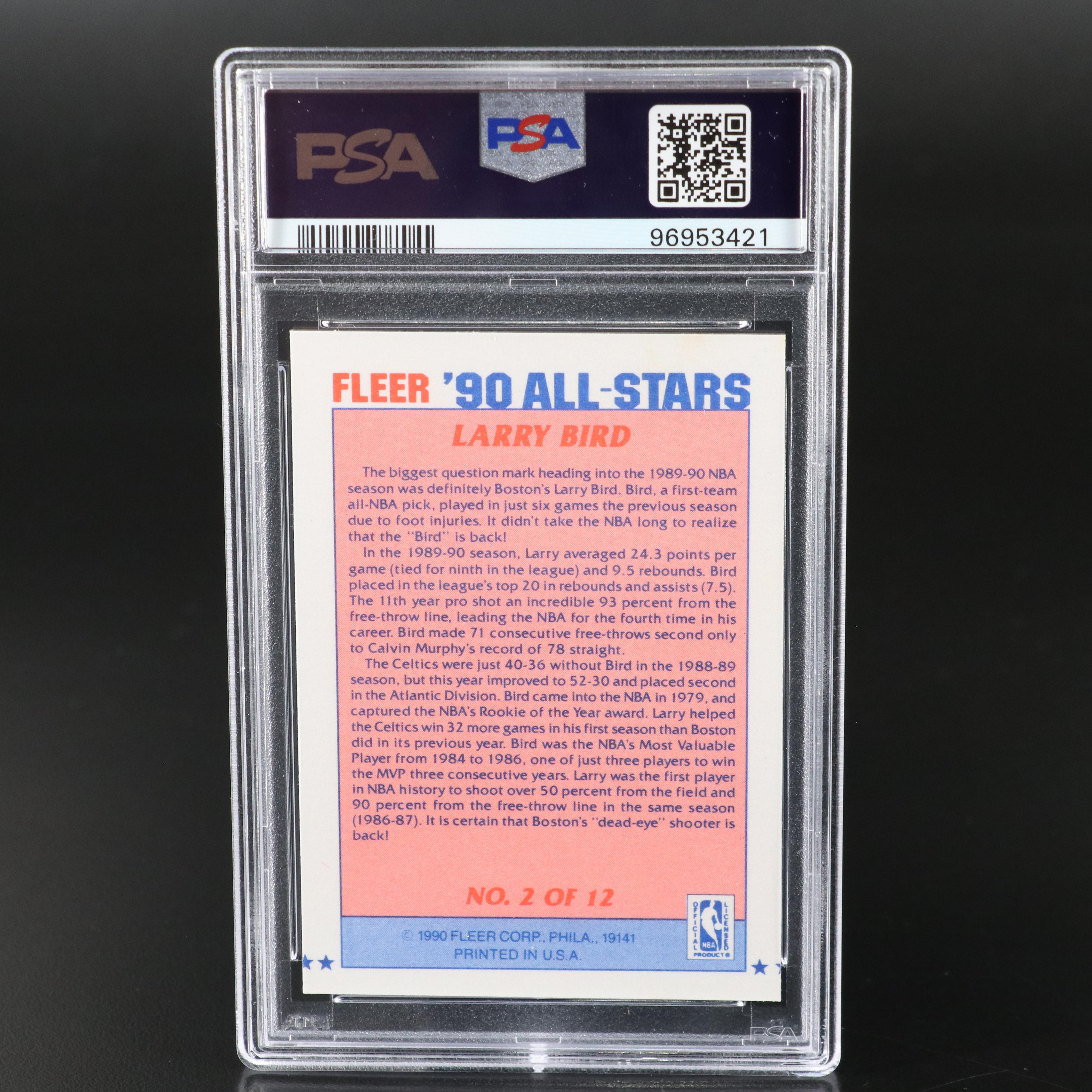 1990 Fleer Larry Bird Boston Celtics All-Stars Basketball Card Graded PSA 9