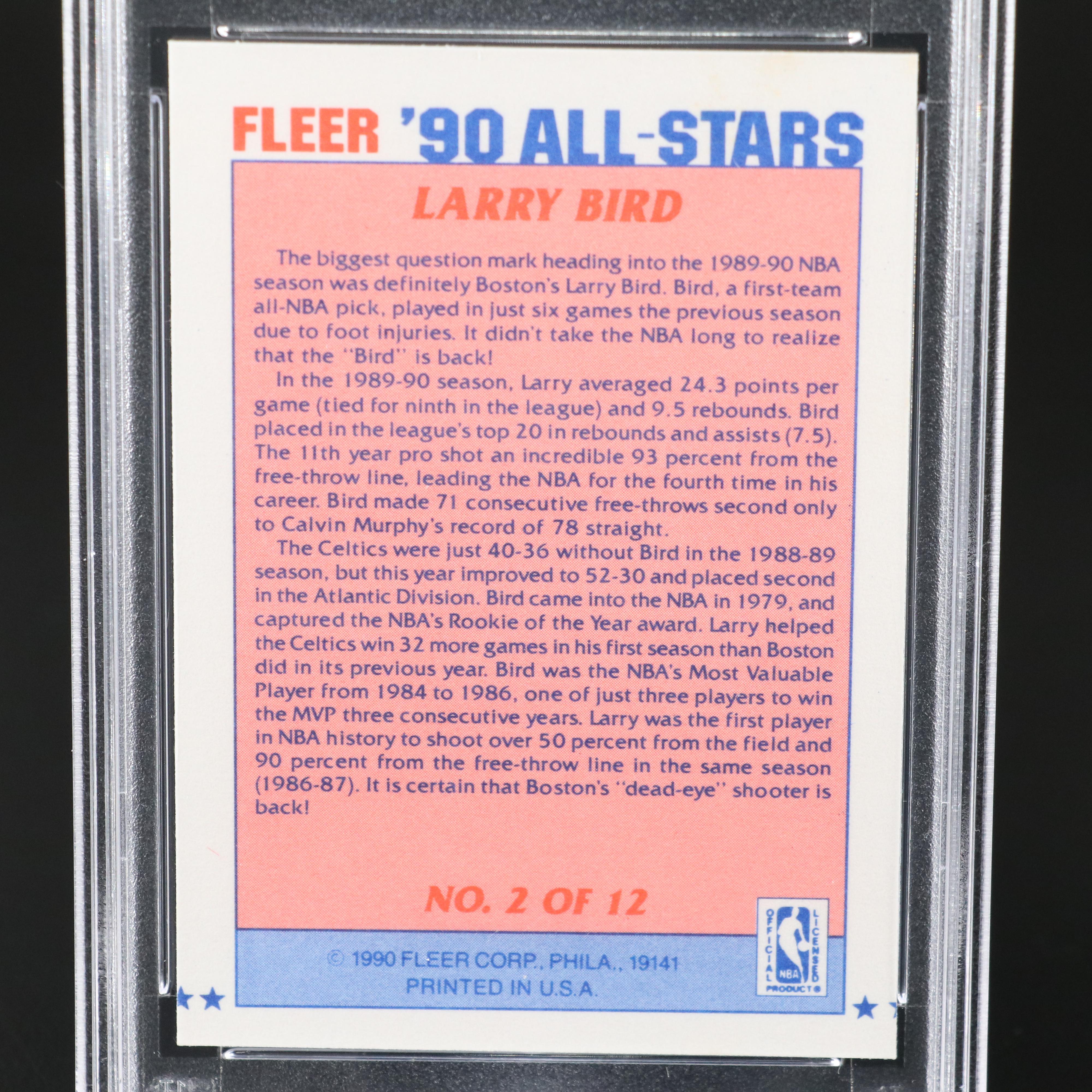 1990 Fleer Larry Bird Boston Celtics All-Stars Basketball Card Graded PSA 9