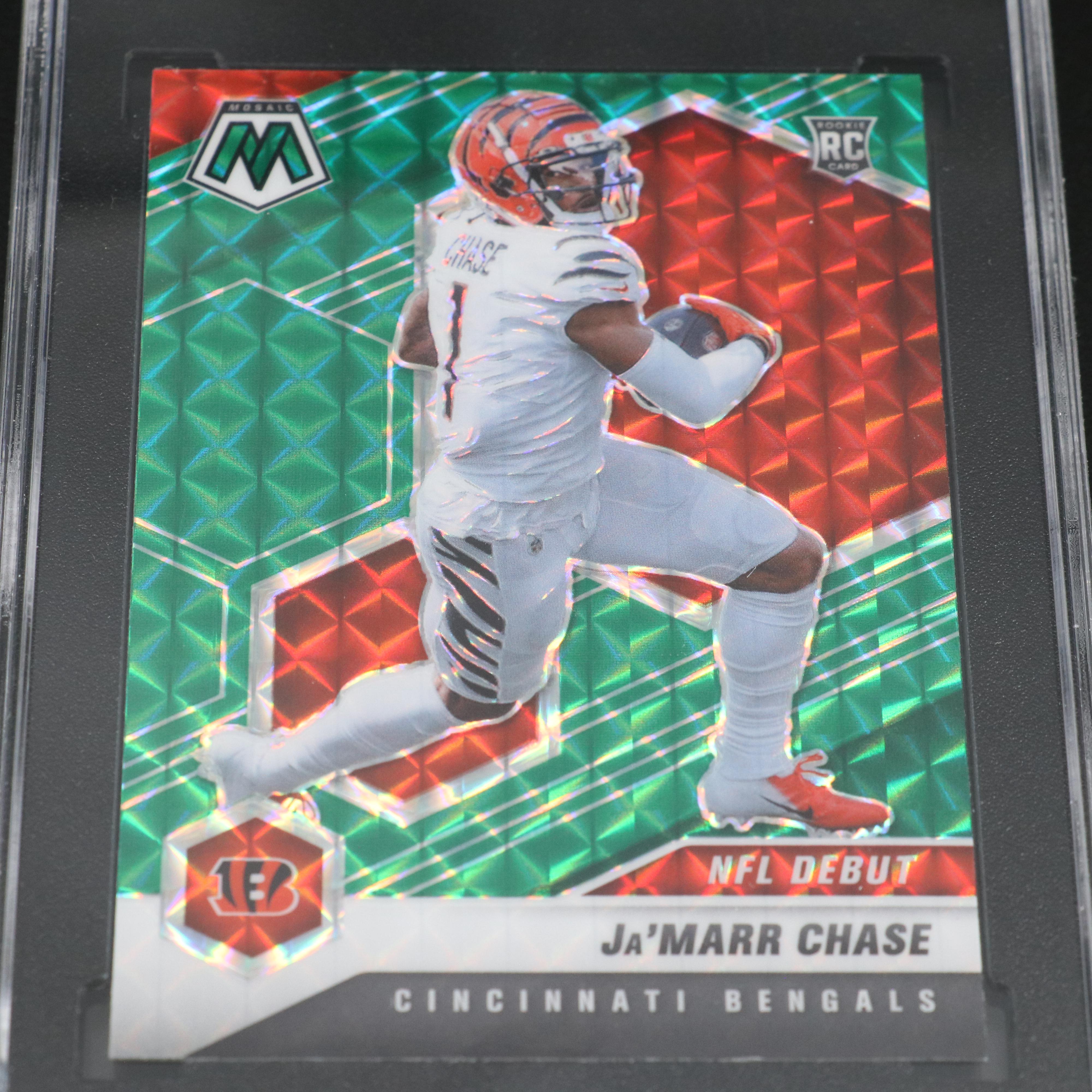 2021 Mosaic Ja’Marr Chase NFL Debut Green Prizm Rookie Card Graded SGC 10