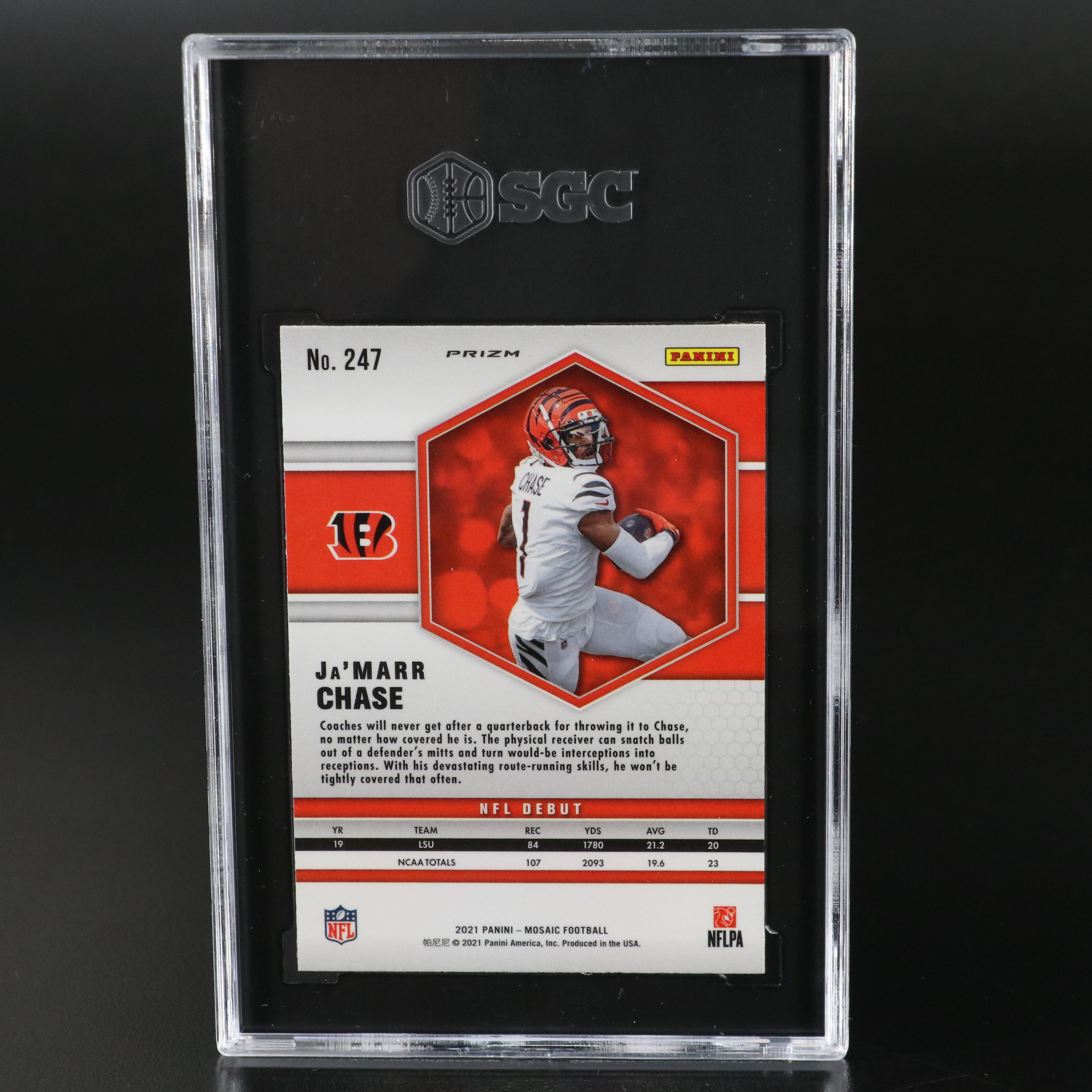 2021 Mosaic Ja’Marr Chase NFL Debut Green Prizm Rookie Card Graded SGC 10