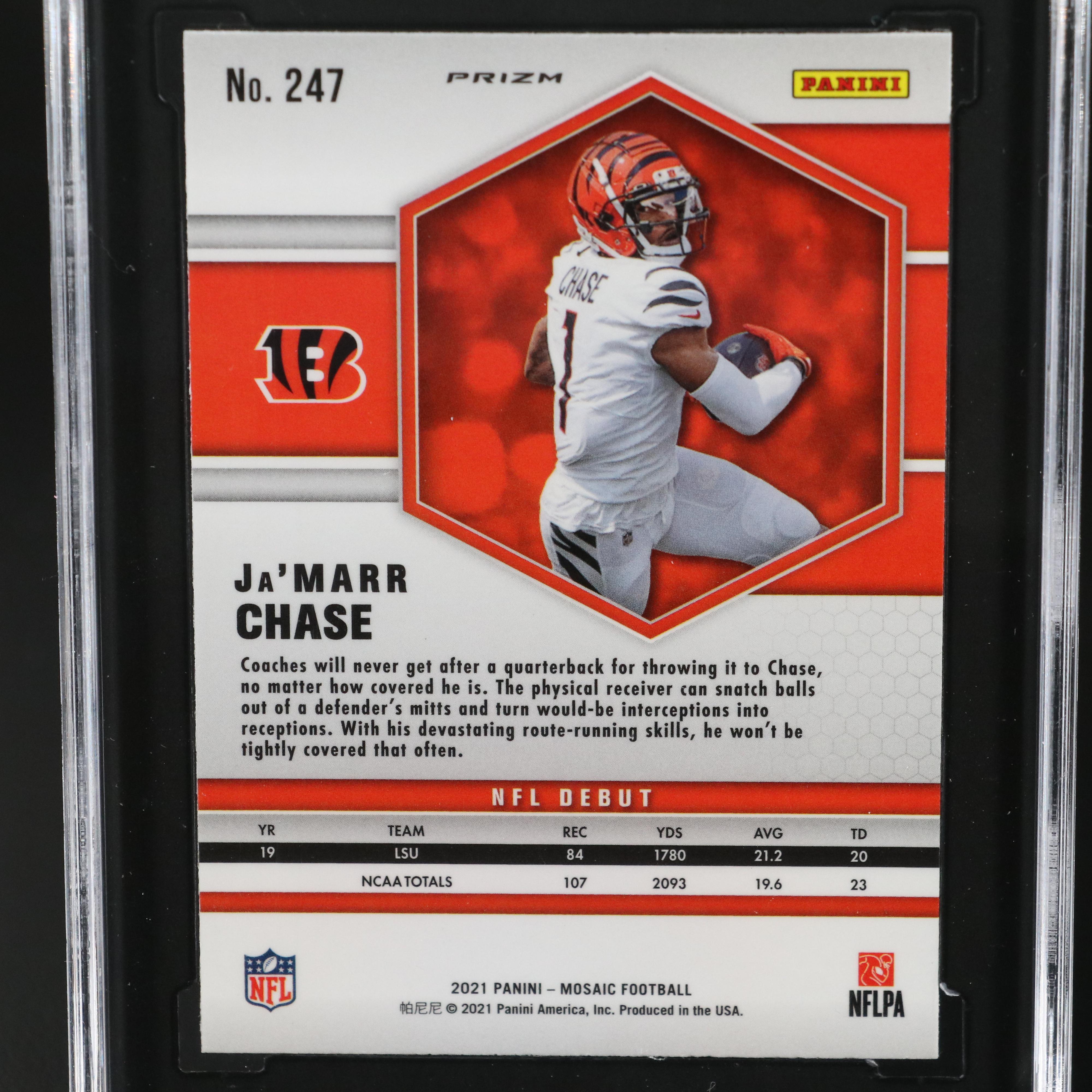 2021 Mosaic Ja’Marr Chase NFL Debut Green Prizm Rookie Card Graded SGC 10