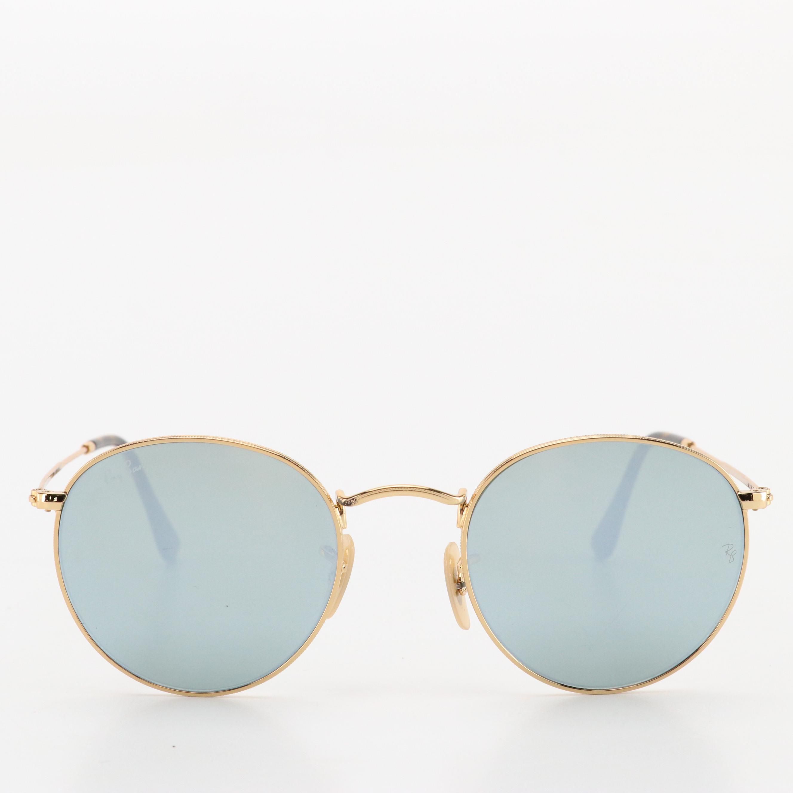 Ray-Ban RB3447-N Round Gold Tone Metal Sunglasses with Case