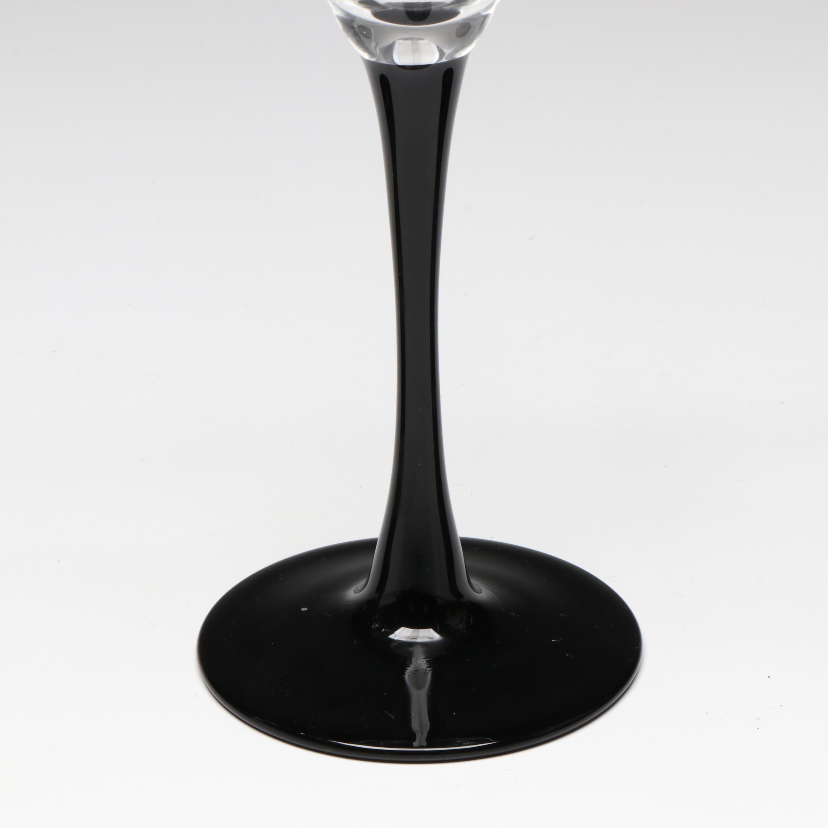 Boston Warehouse Trading Corp. Cocktail Plates and Black Stem Martini Glasses