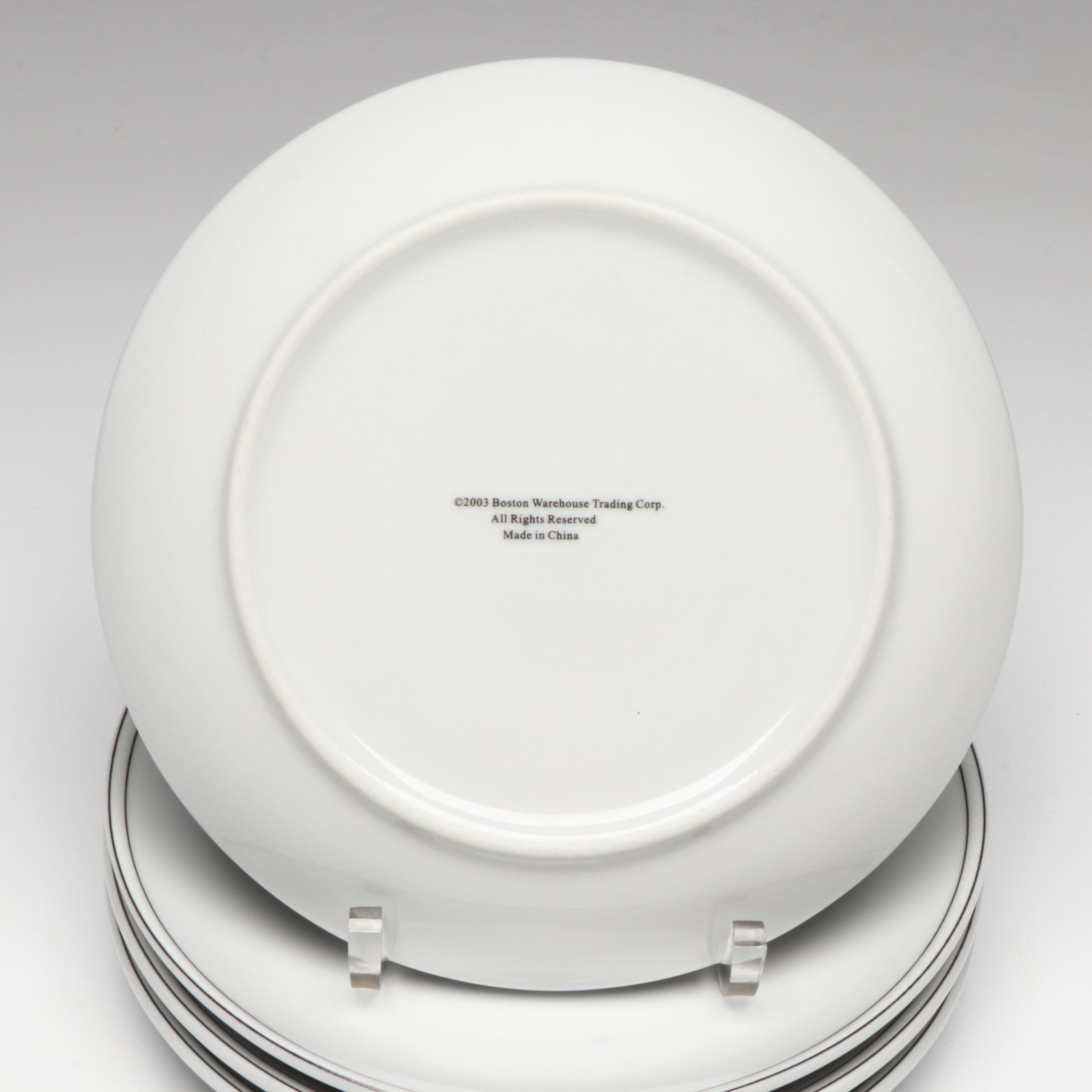 Boston Warehouse Trading Corp. Cocktail Plates and Black Stem Martini Glasses