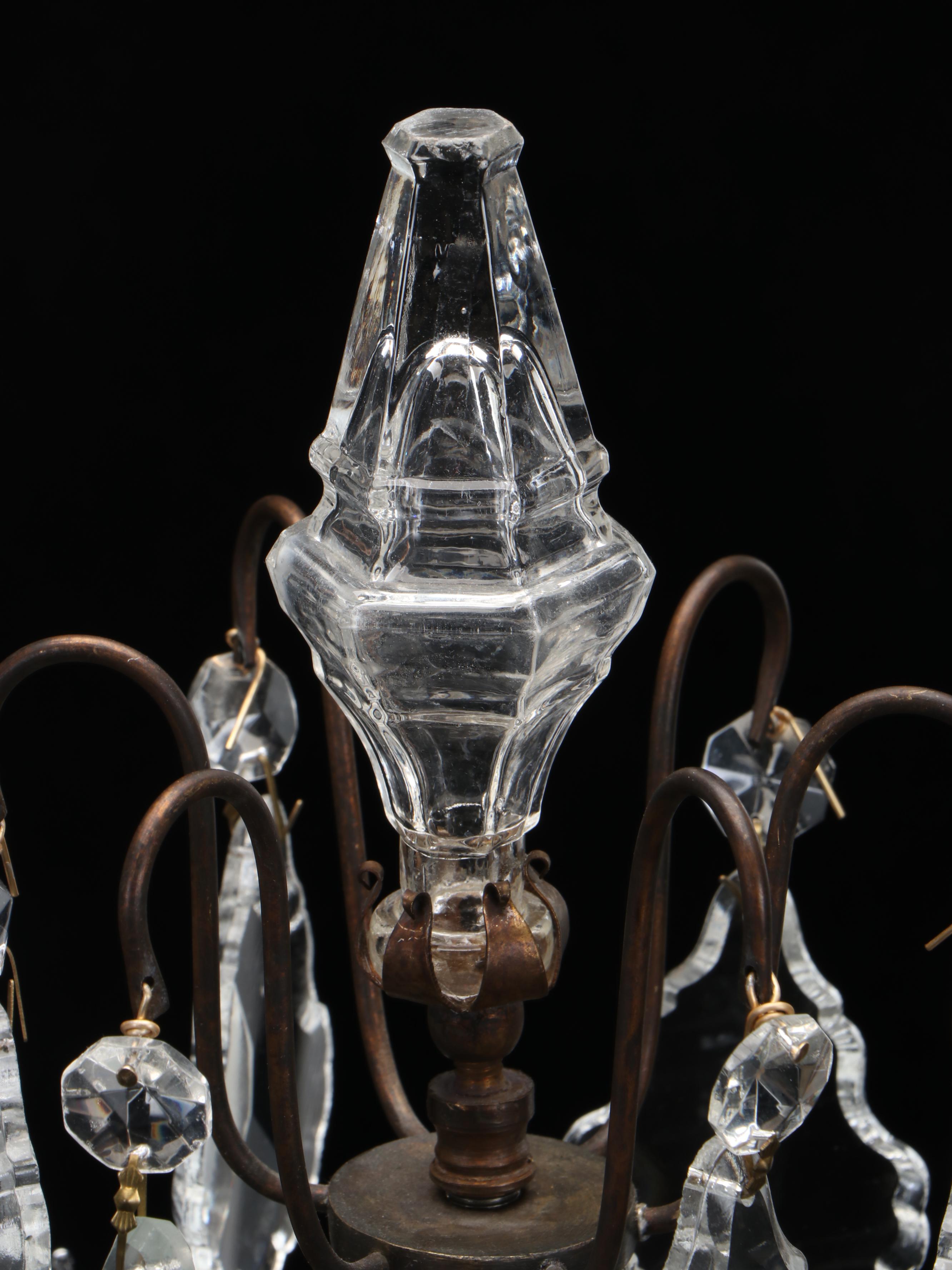 Pair of Antique Six-Arm Crystal Candelabra, Adapted Late 20th Century