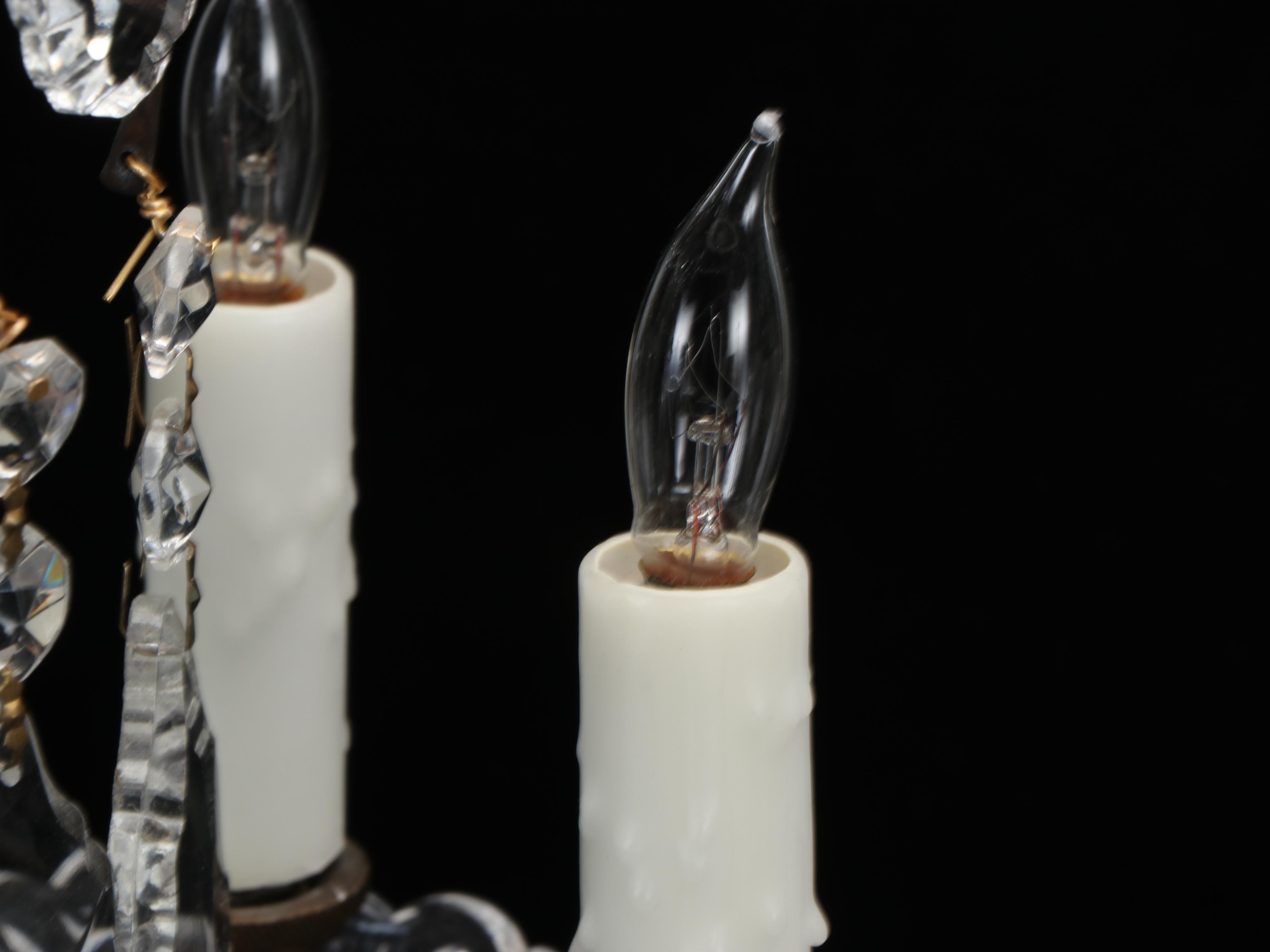 Pair of Antique Six-Arm Crystal Candelabra, Adapted Late 20th Century