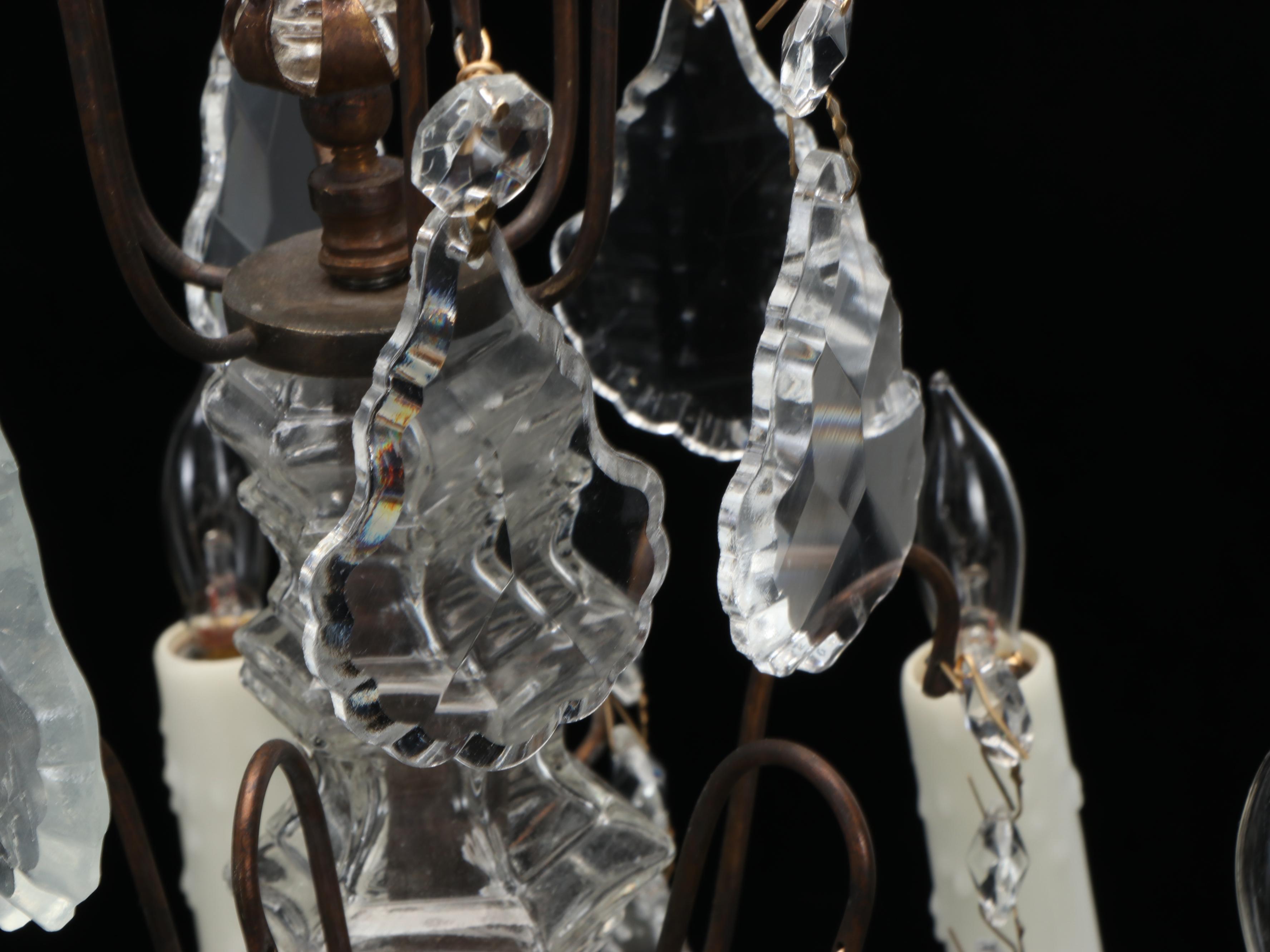 Pair of Antique Six-Arm Crystal Candelabra, Adapted Late 20th Century
