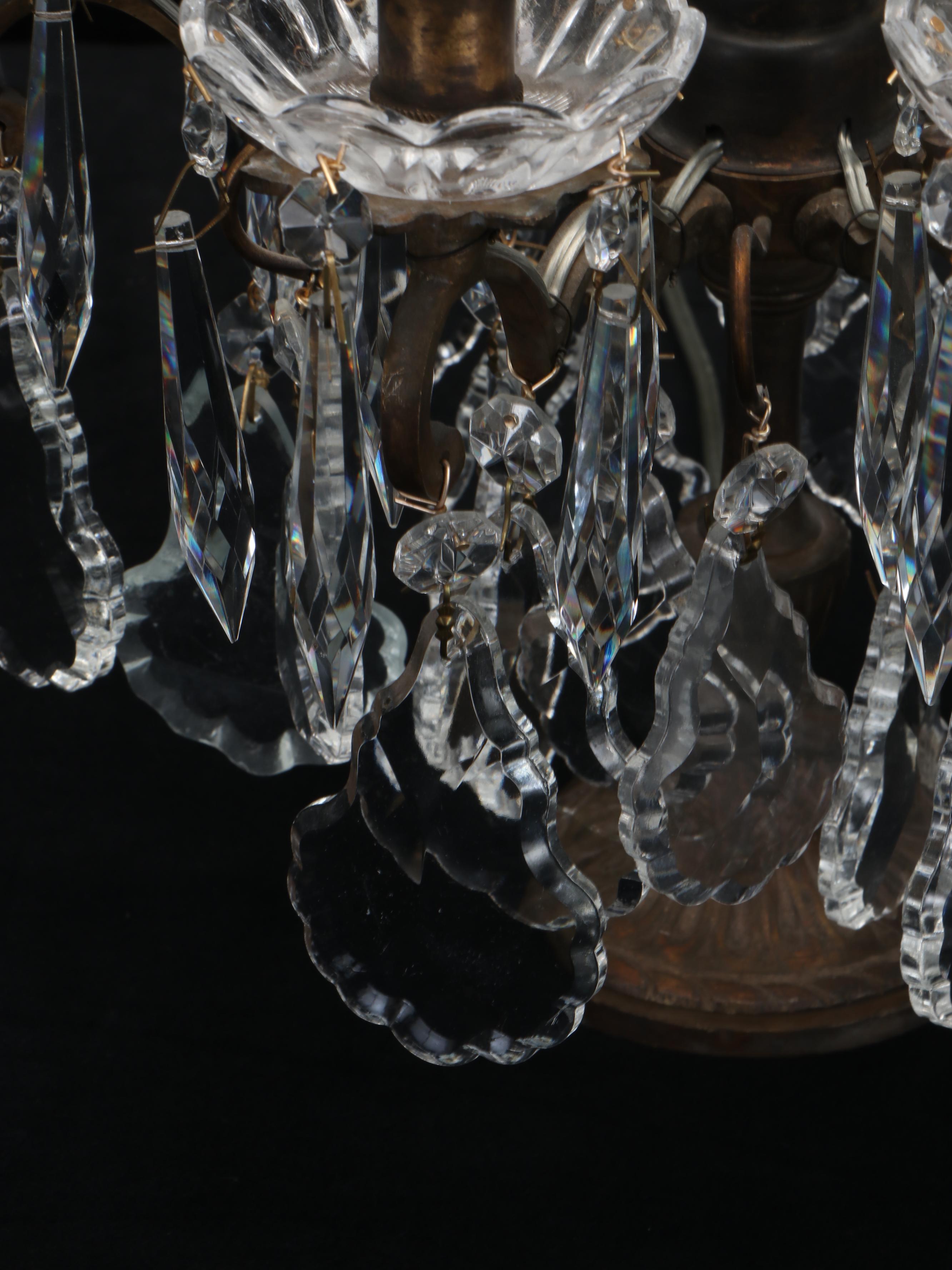 Pair of Antique Six-Arm Crystal Candelabra, Adapted Late 20th Century