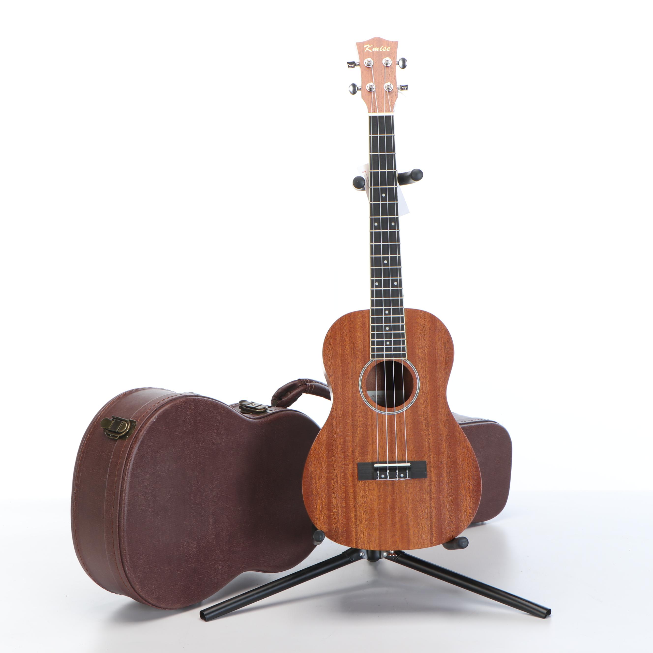 Kmise Mahogany Ukulele with Abalone Soundhole Inlay and Hardside Case