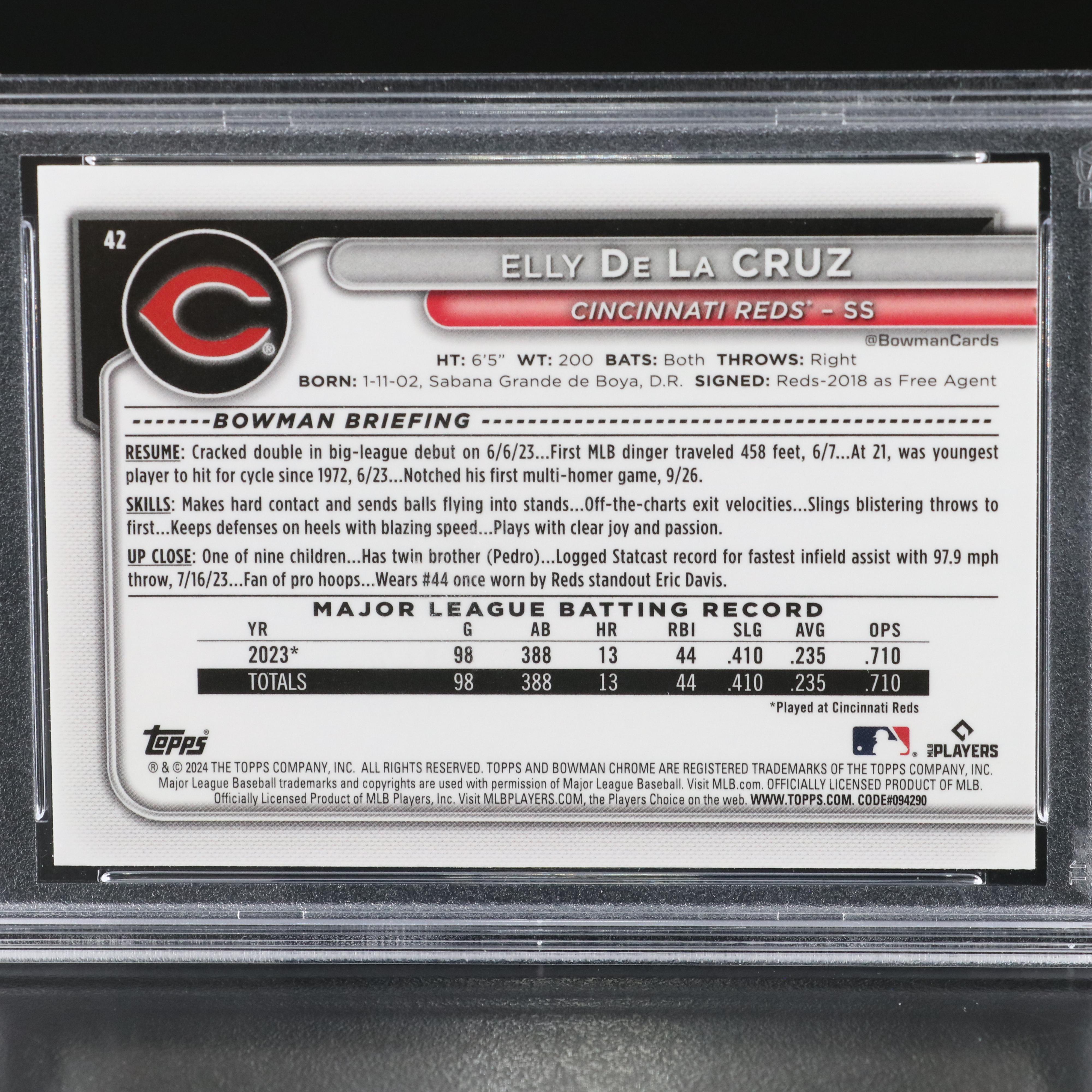 2024 Bowman Chrome Elly De La Cruz Mega Box Refractor Rookie Card Graded PSA 10