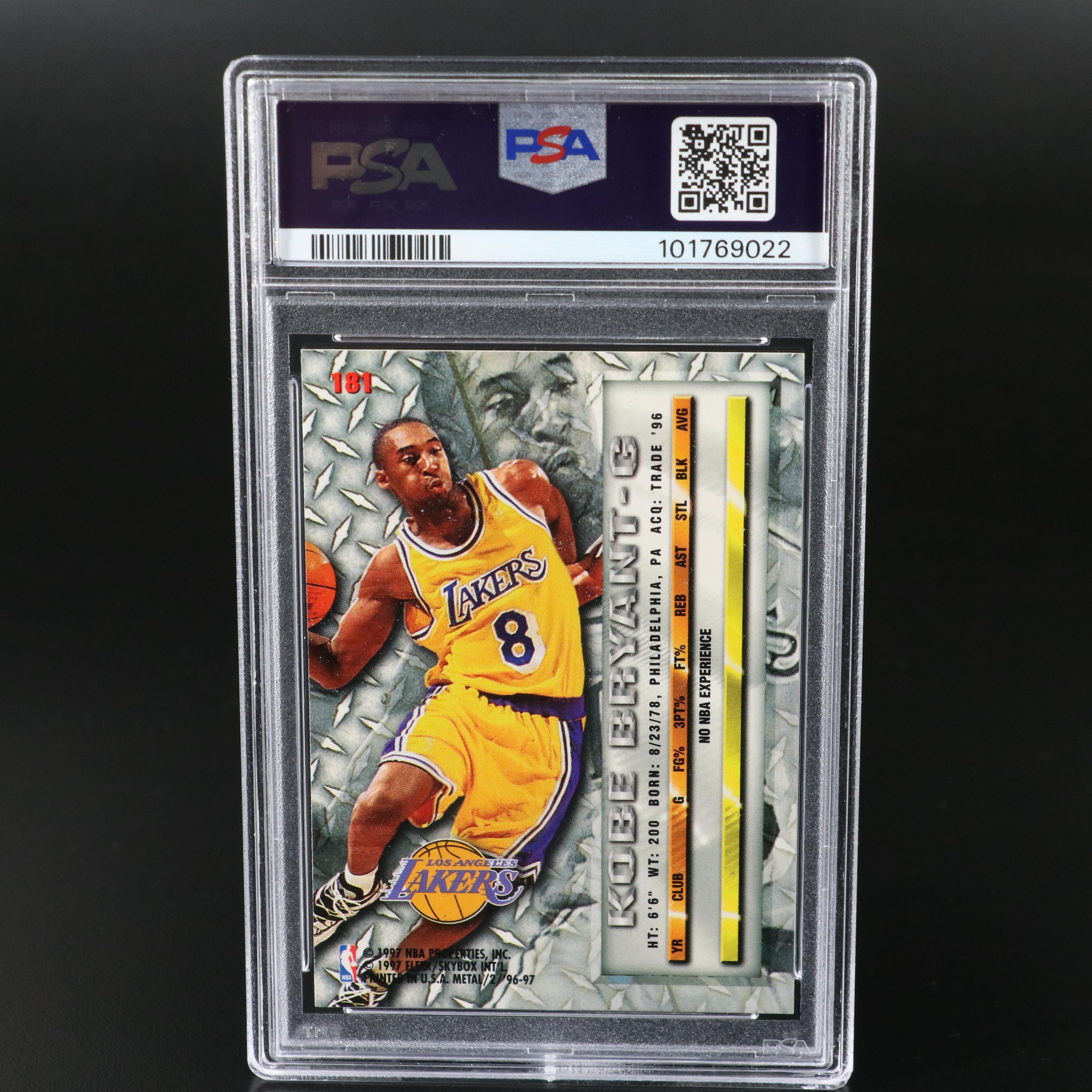 1996 Fleer Metal Kobe Bryant Los Angeles Lakers Rookie Card Graded PSA 9