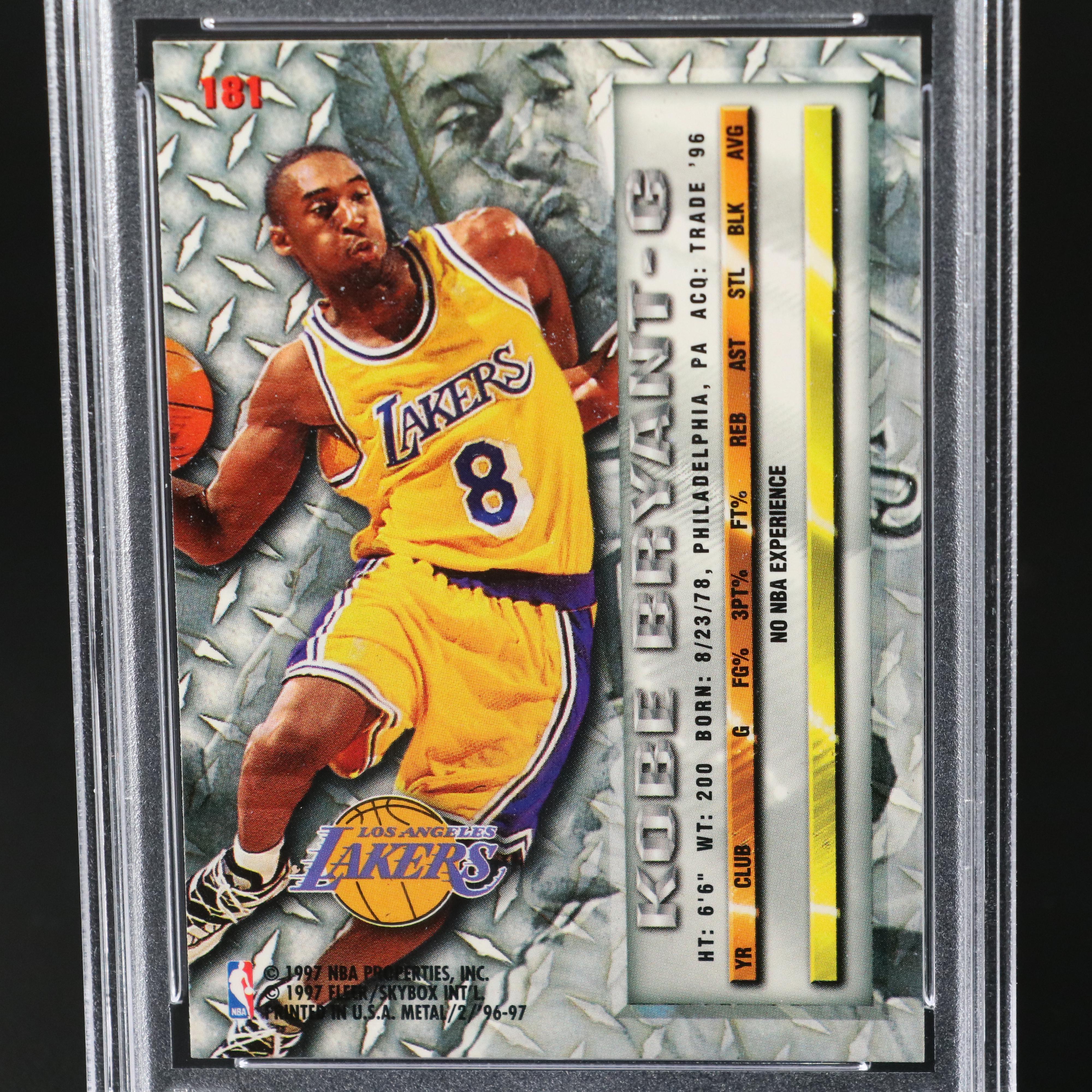 1996 Fleer Metal Kobe Bryant Los Angeles Lakers Rookie Card Graded PSA 9