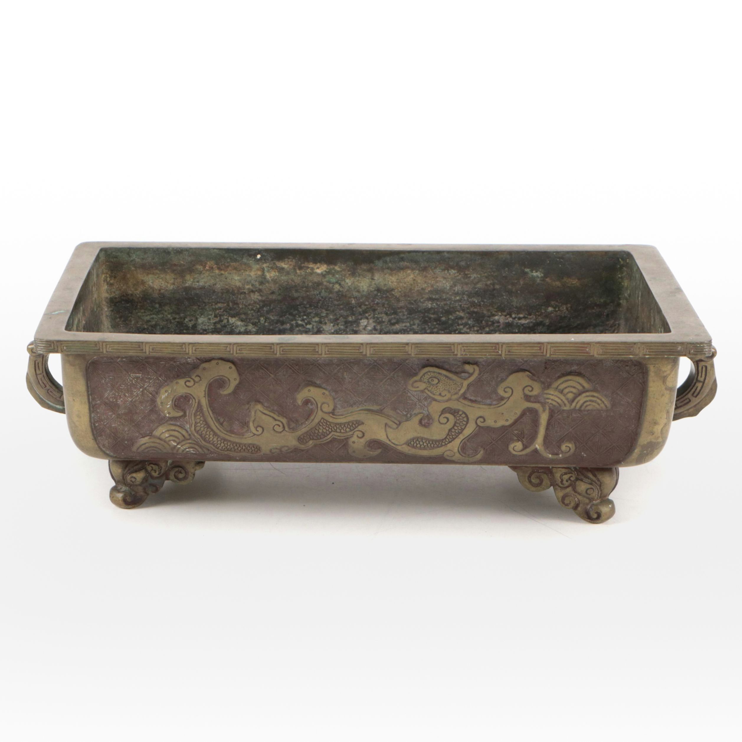 Japanese Bronze Ikebana Suiban Planter