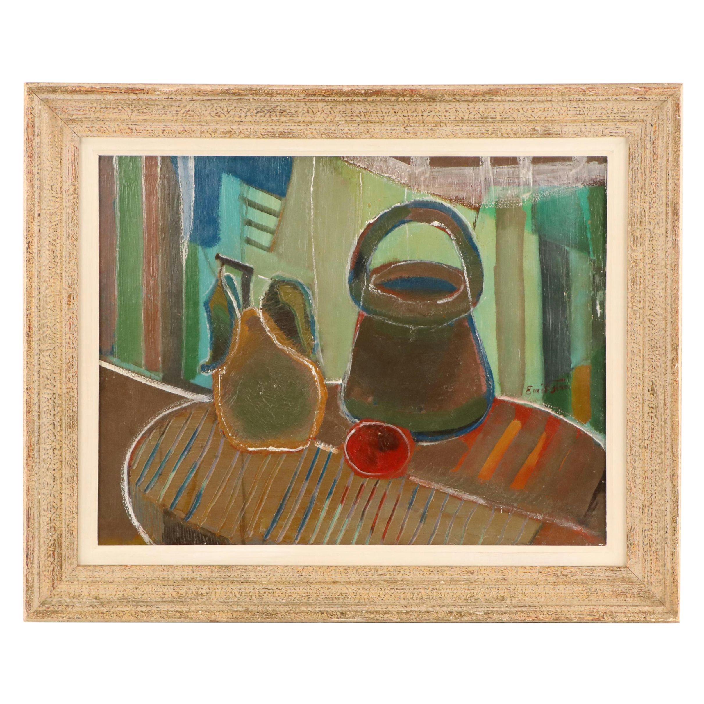 Modernist Oil Painting In the Style of Emil Filla, Still Life With Pear