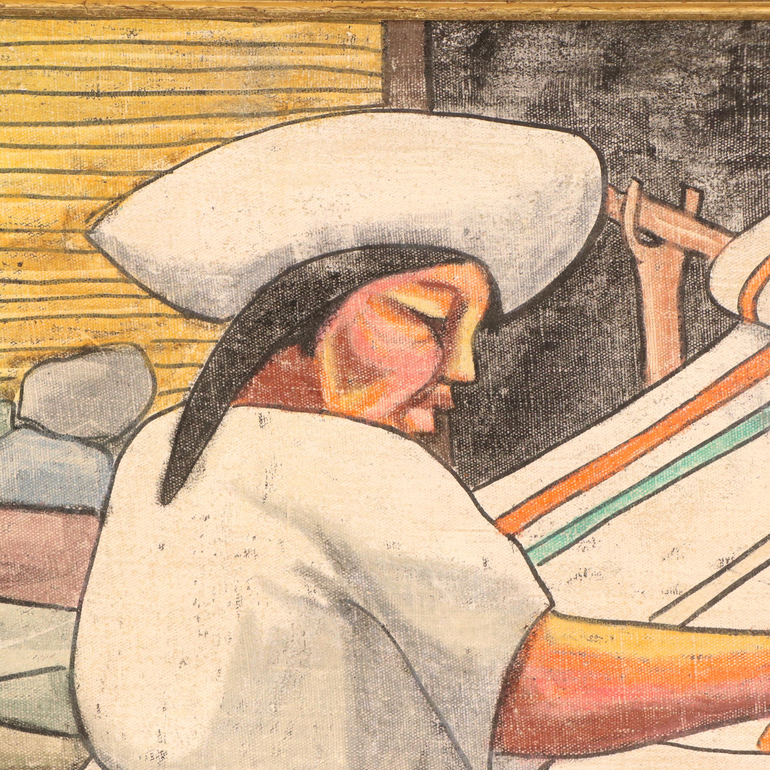 Raphael Moises Oil Pastel Weaver, Mid to Late 20th Century