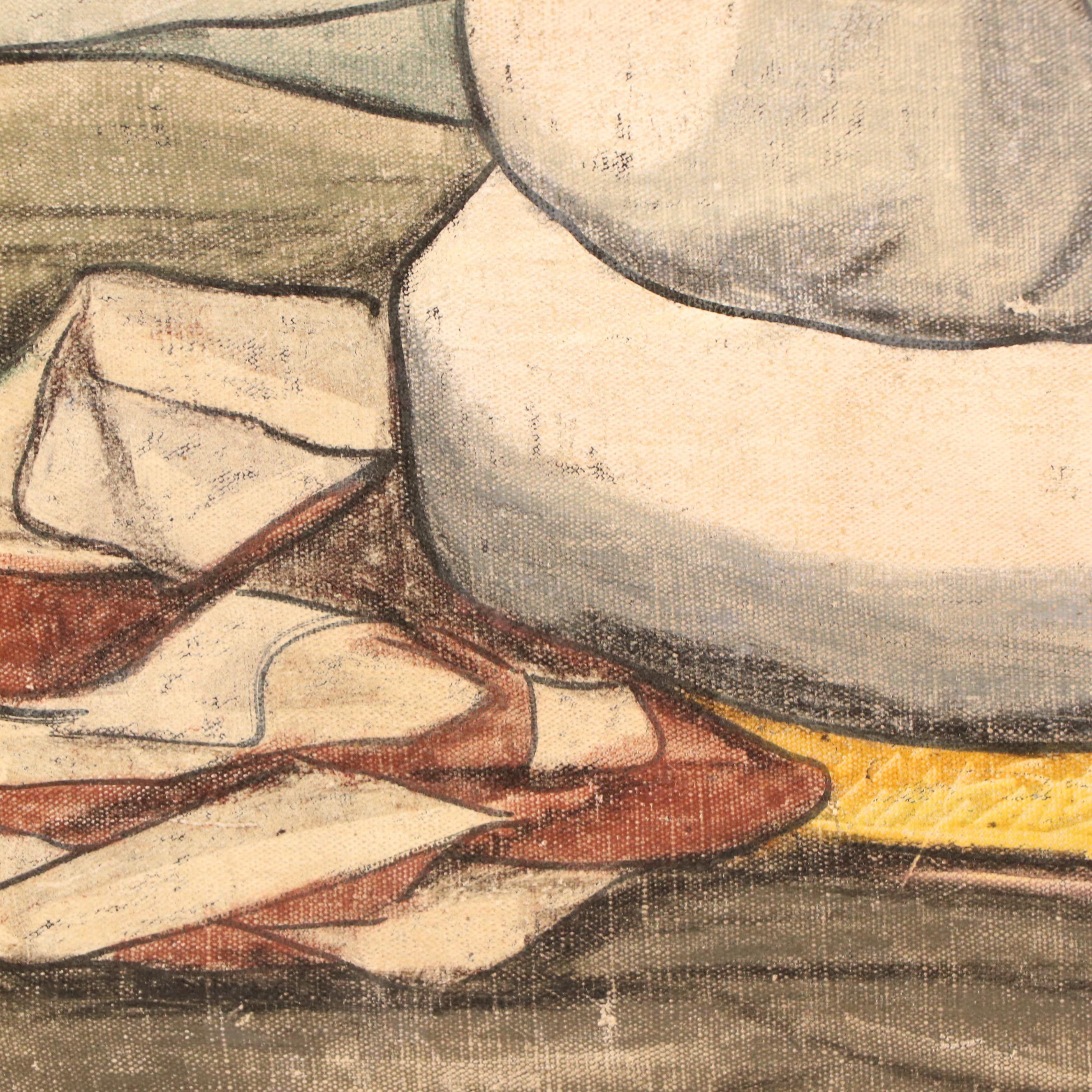 Raphael Moises Oil Pastel Weaver, Mid to Late 20th Century