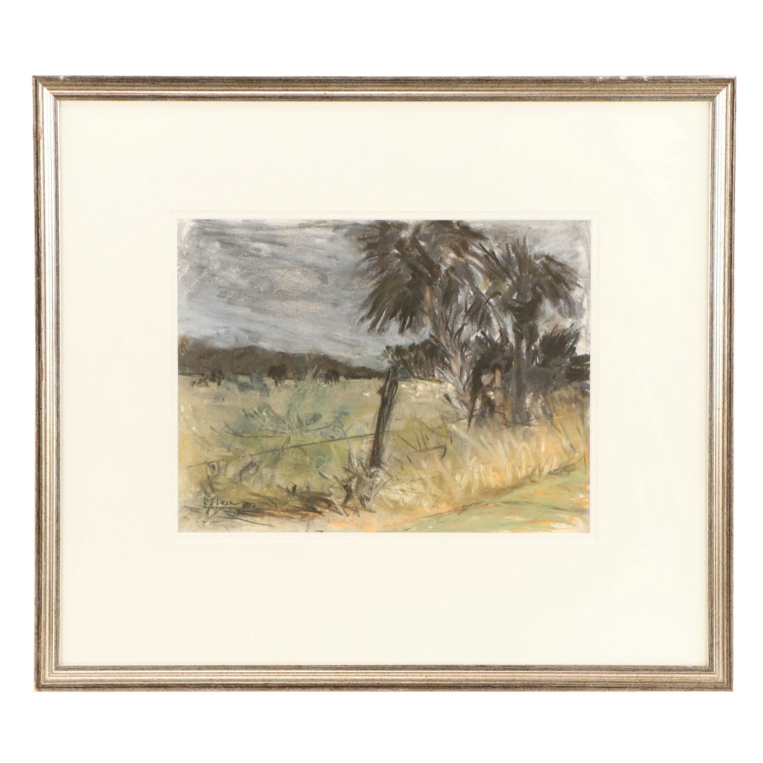 Katherine Johnson Stormy Landscape Chalk Pastel Drawing