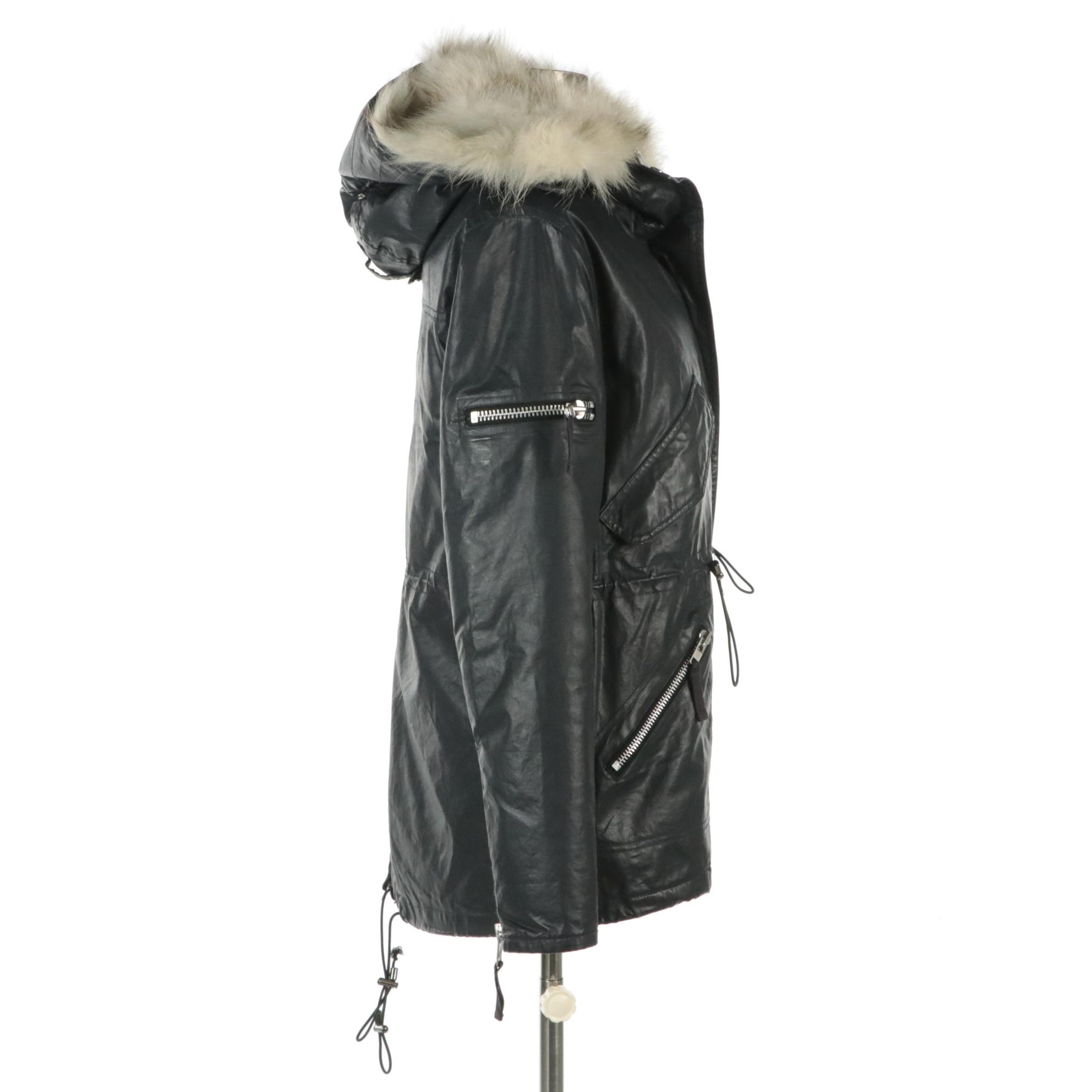 Sam. New York Waxed Cotton Hooded Zip and Snap-Front Jacket with Fox Fur Trim
