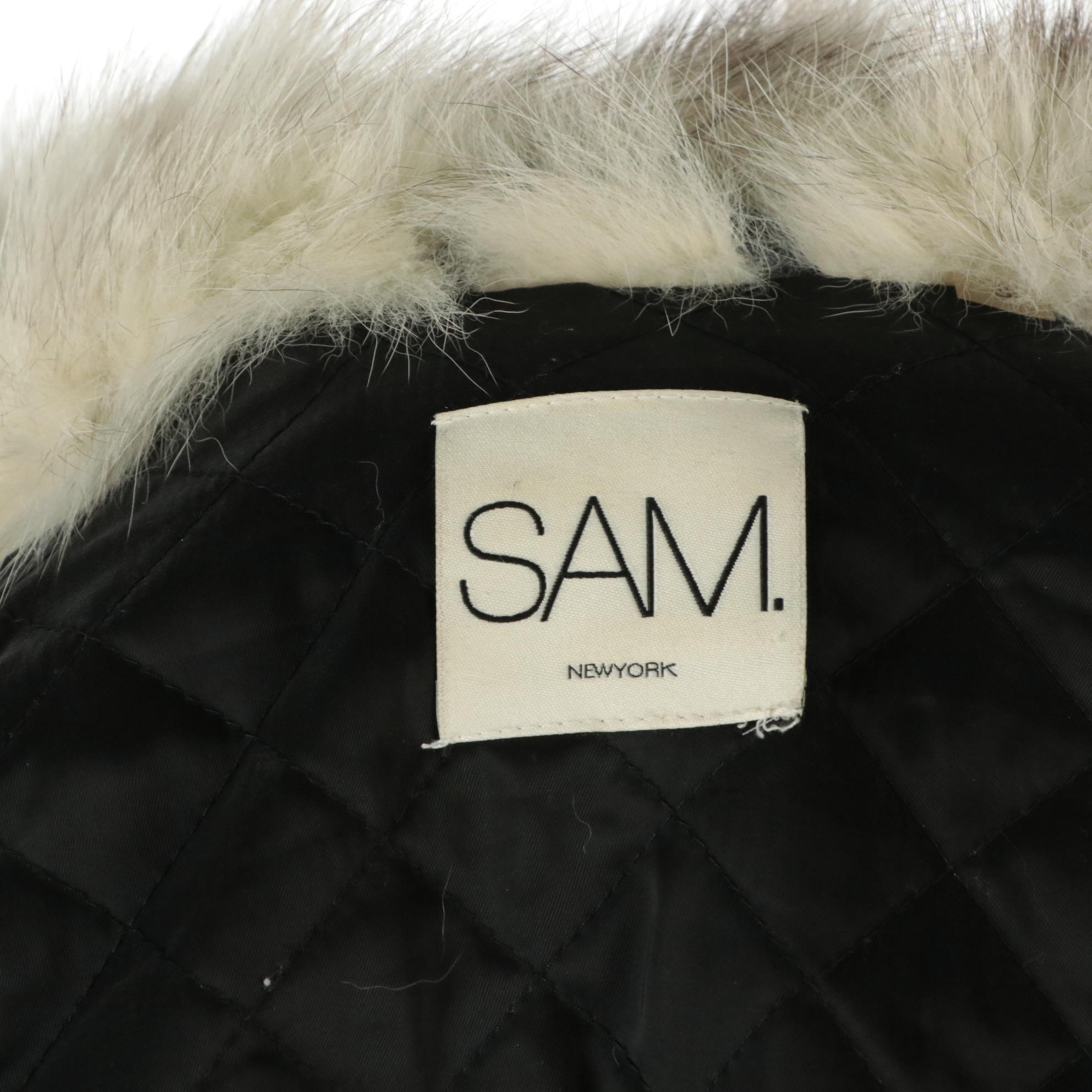 Sam. New York Waxed Cotton Hooded Zip and Snap-Front Jacket with Fox Fur Trim