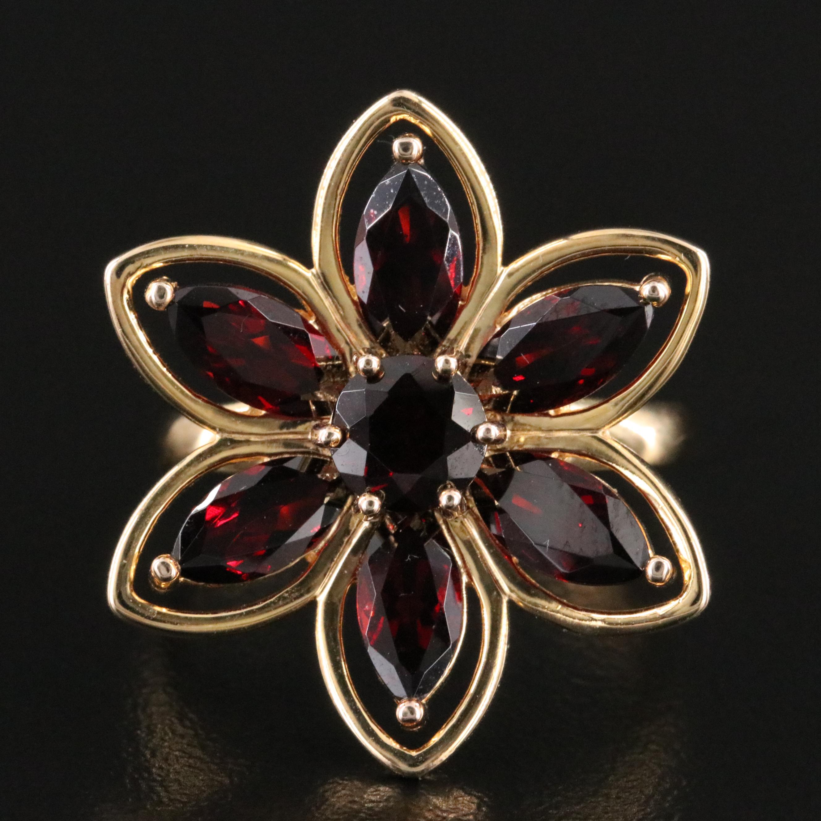 Sterling Garnet Flower Ring