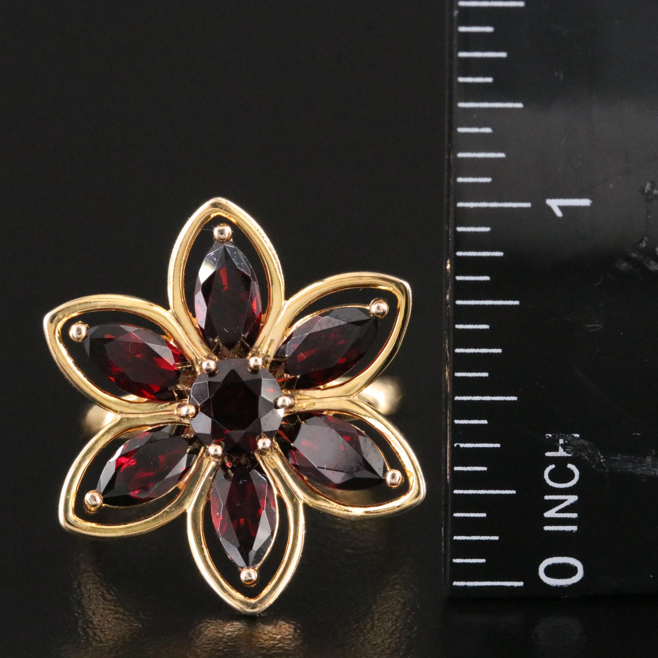 Sterling Garnet Flower Ring