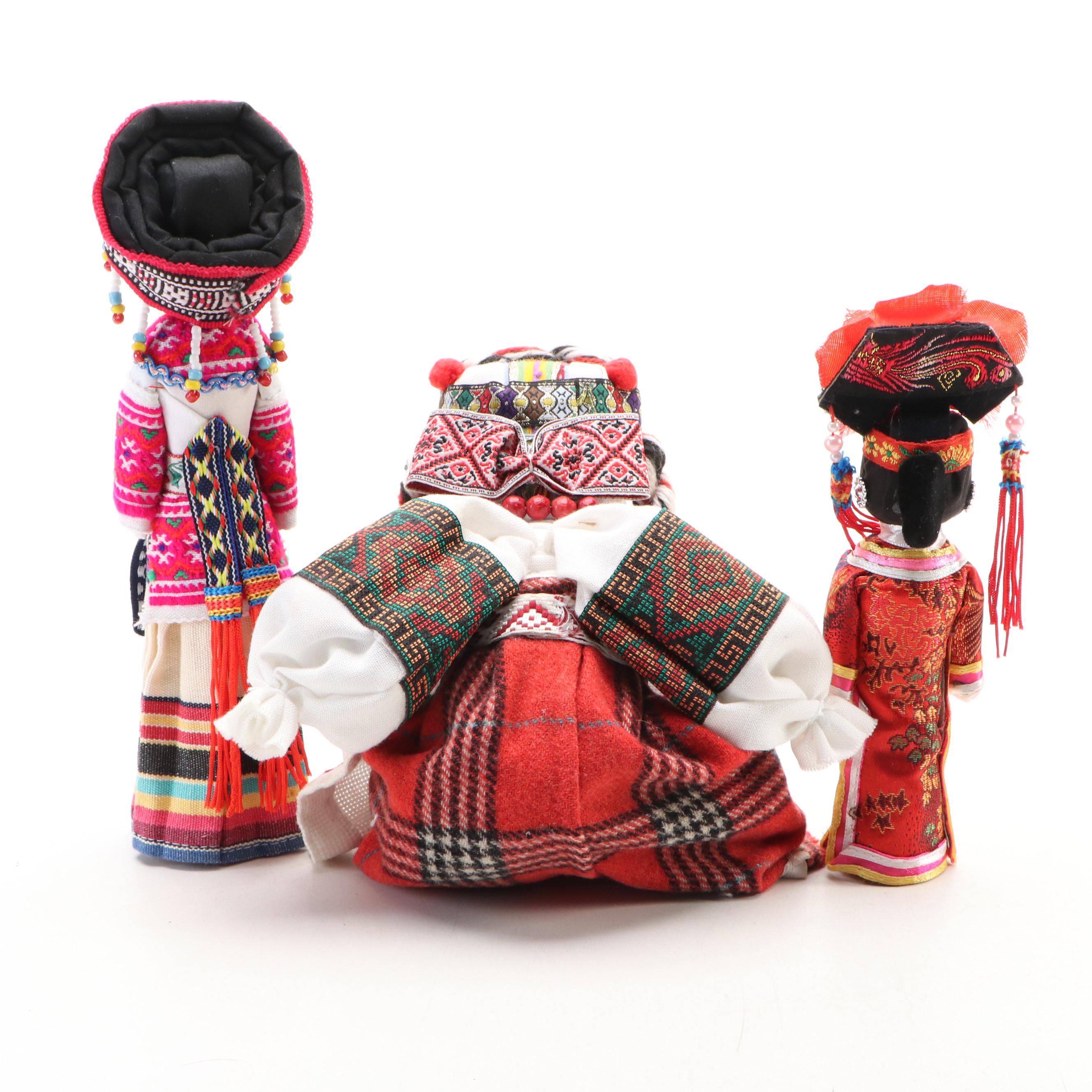 Traditional Chinese Fabric & Wooden Dolls with Hobby Lobby Wooden Jewelry Stands