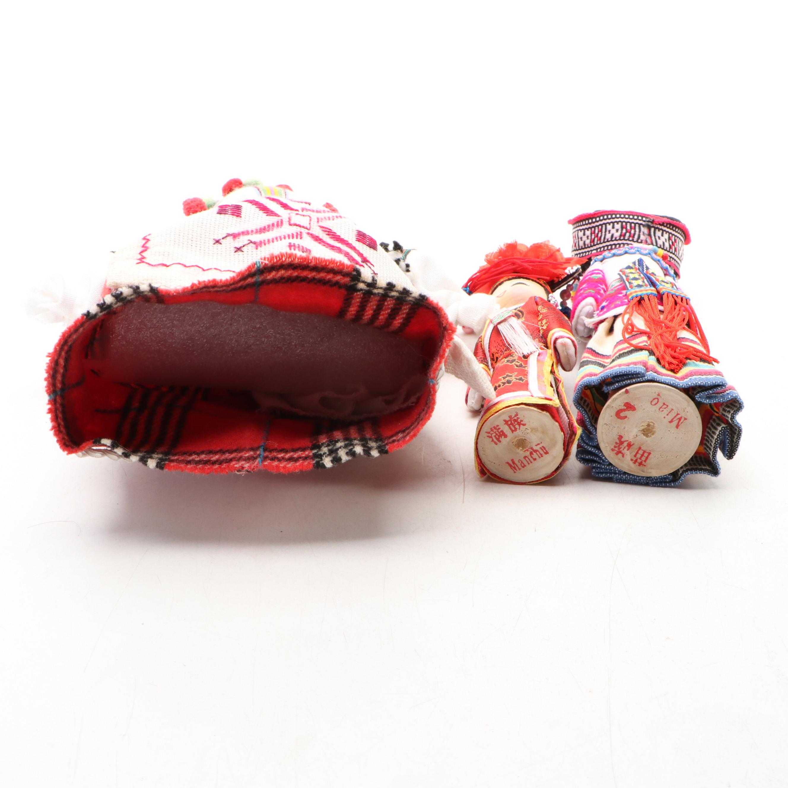 Traditional Chinese Fabric & Wooden Dolls with Hobby Lobby Wooden Jewelry Stands