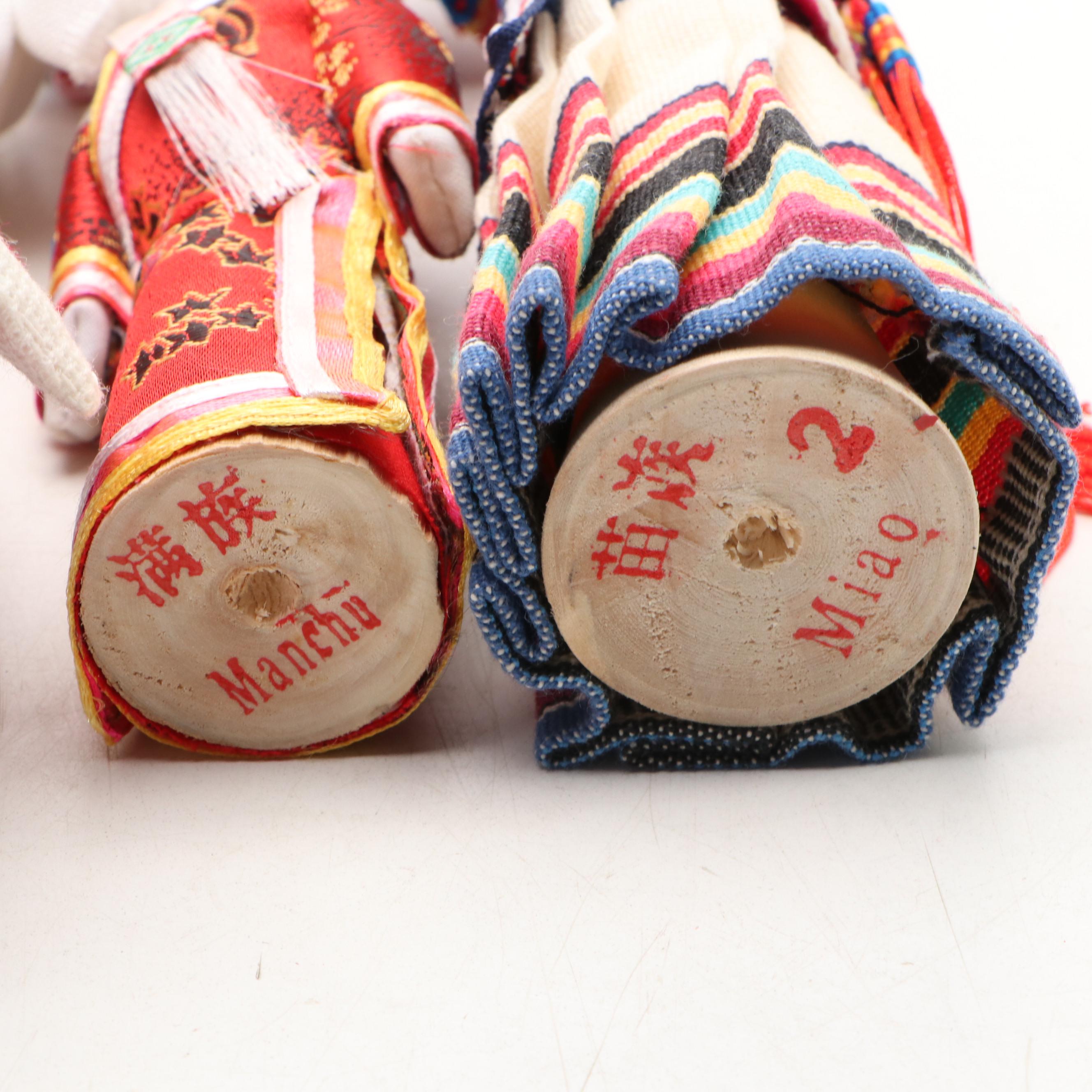 Traditional Chinese Fabric & Wooden Dolls with Hobby Lobby Wooden Jewelry Stands