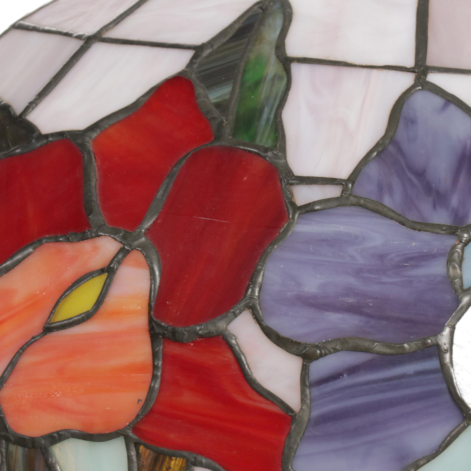 Slag Glass Pendant Light with Floral Motif