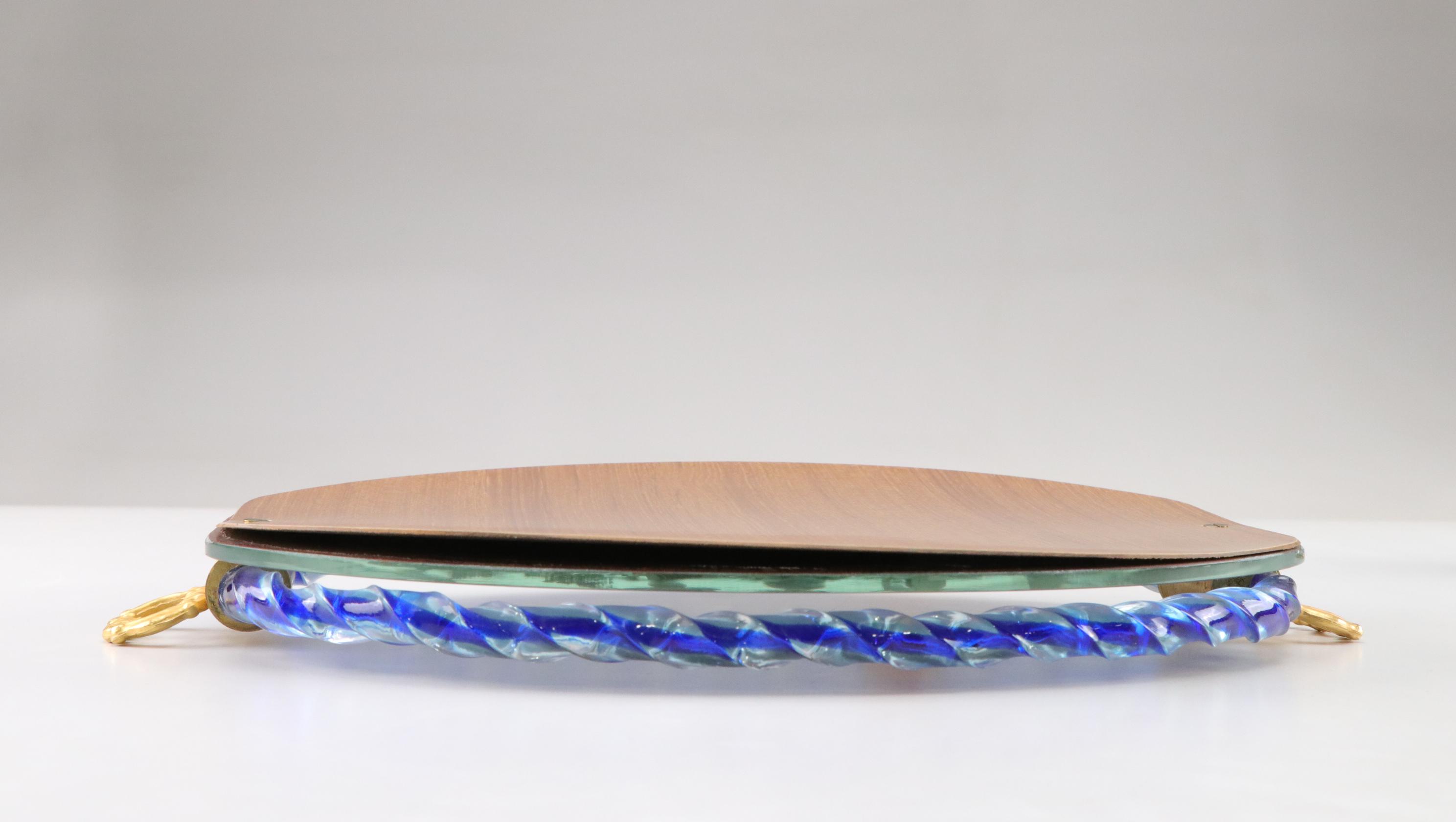 Ercole Barovier Mirrored & Etched Glass Tray with Gilt Trumpet Vase