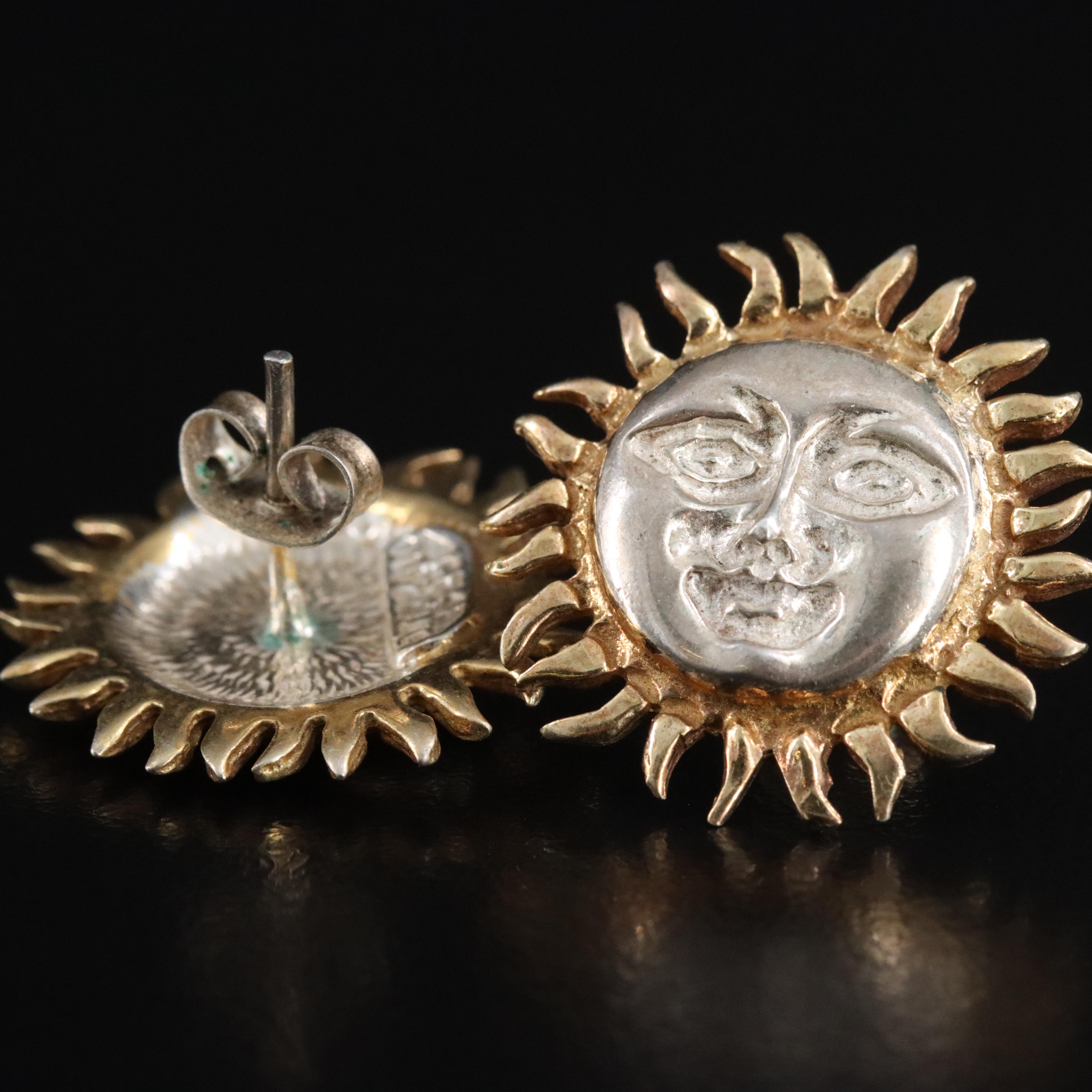 Sterling Sun Earrings, Barrette and Loose Red Glass