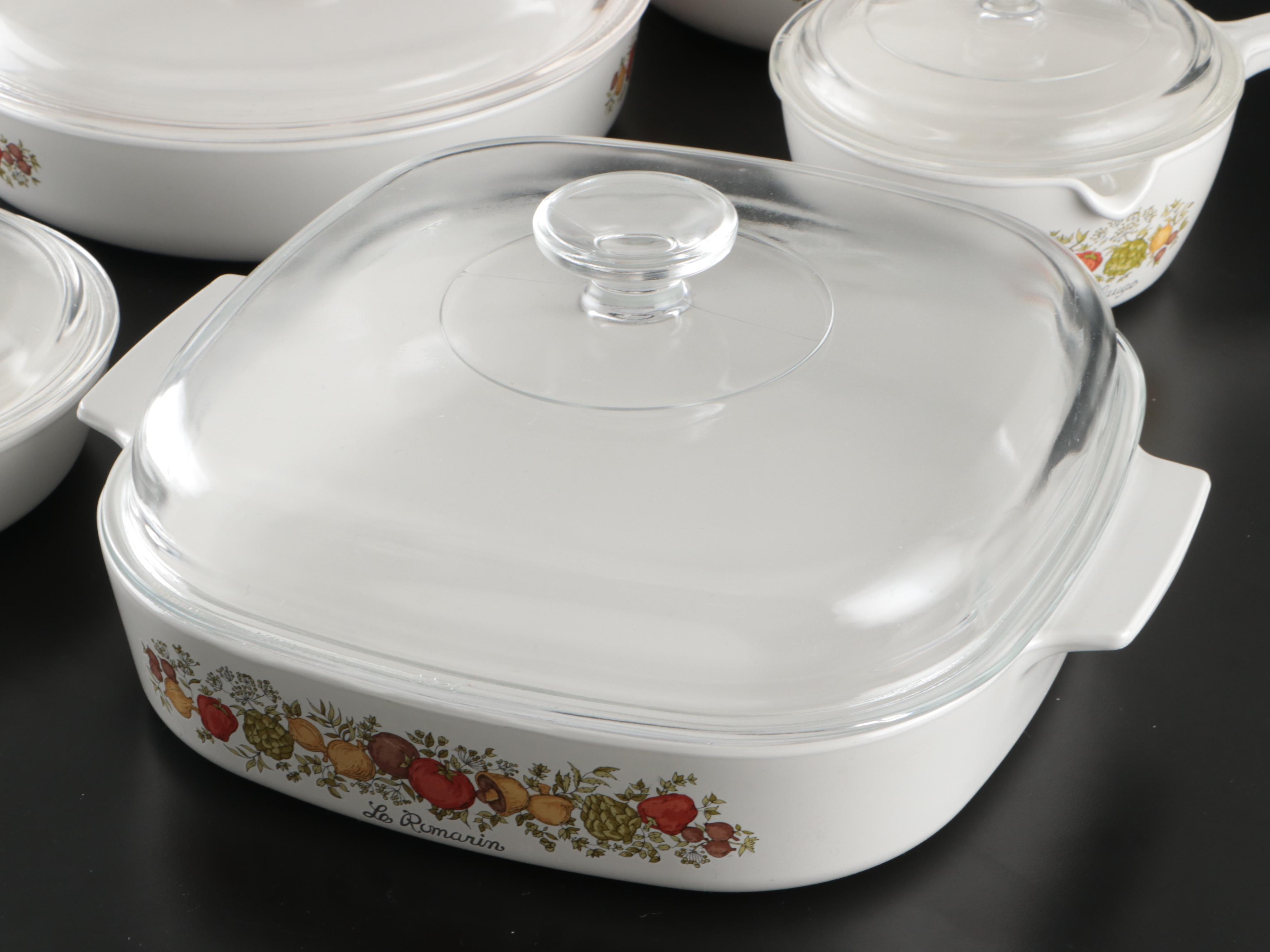 Corning "Spice Of Life" Casserole Dishes and Saucepans, Late 20th Century