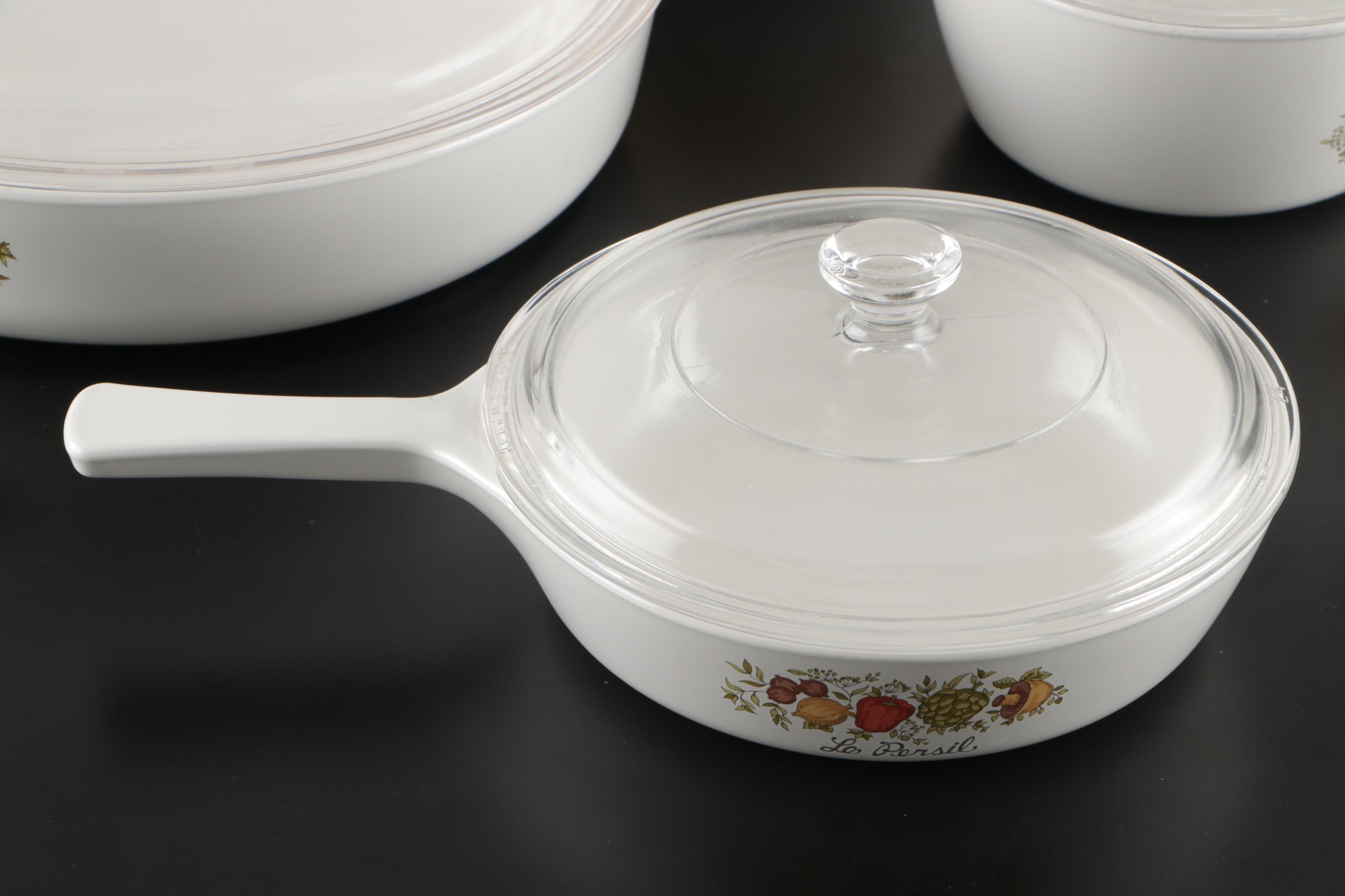 Corning "Spice Of Life" Casserole Dishes and Saucepans, Late 20th Century