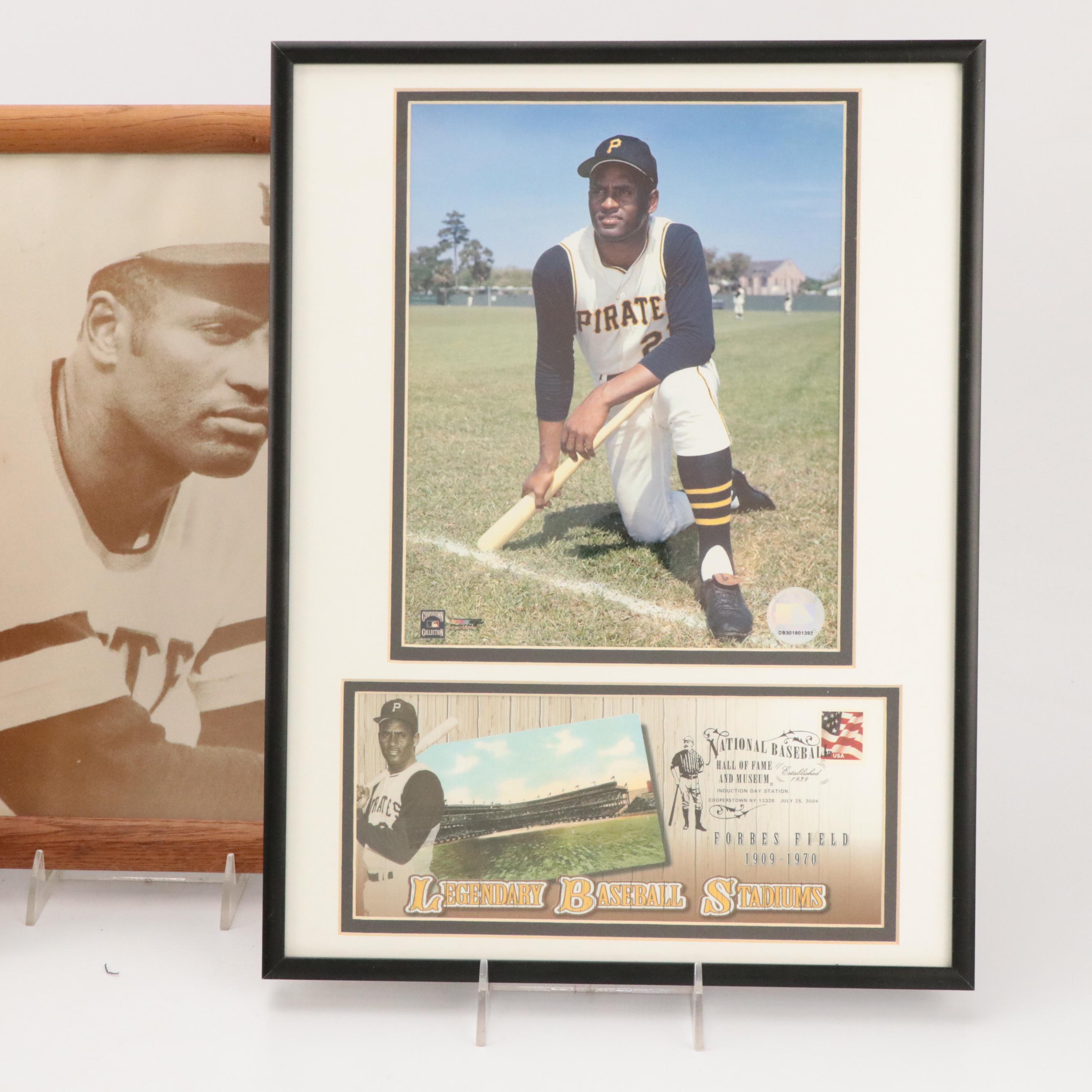 Roberto Clemente Framed Baseball Prints, Vinyl Records, and Roto Newspaper