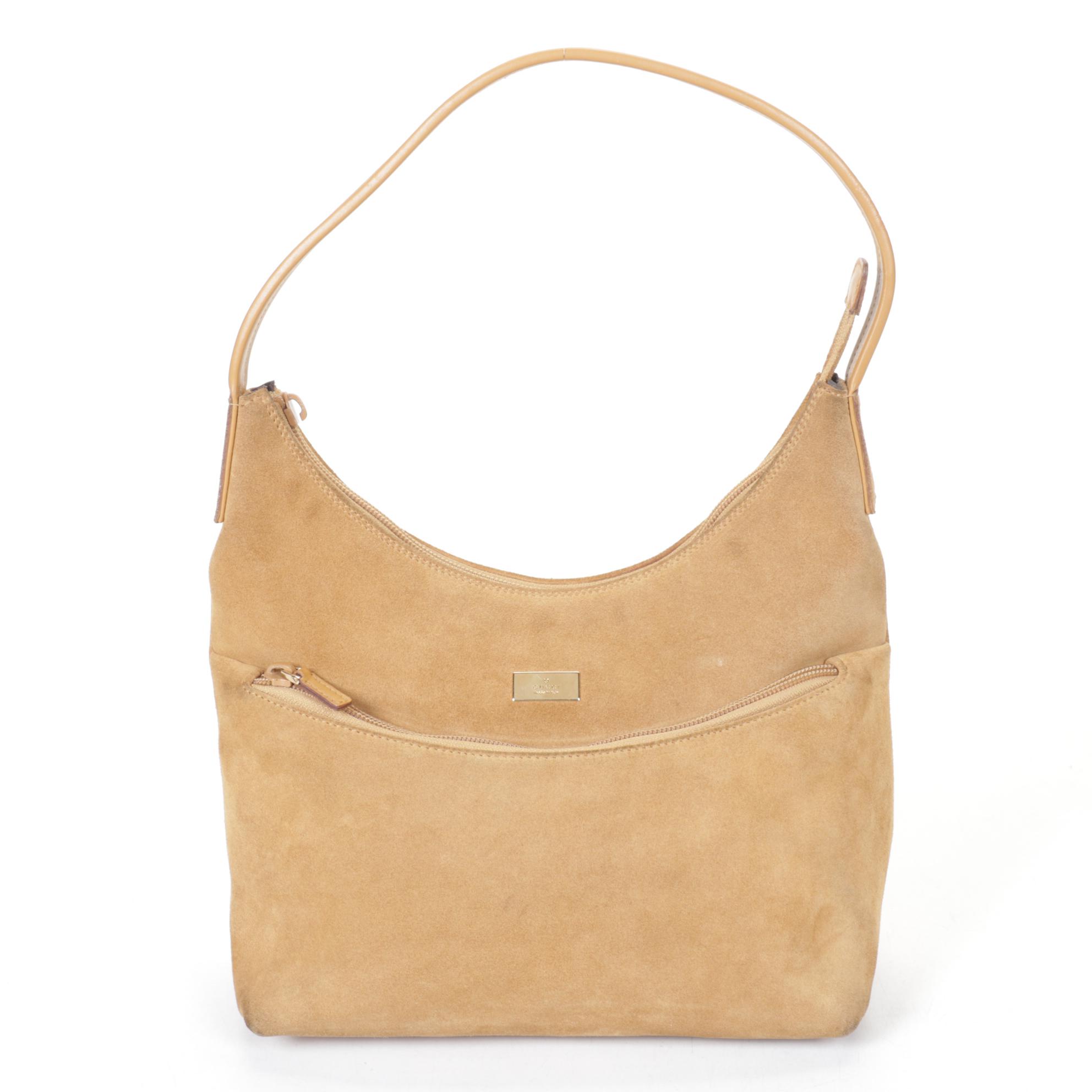 Gucci Suede Shoulder Bag with Zip Front Pocket