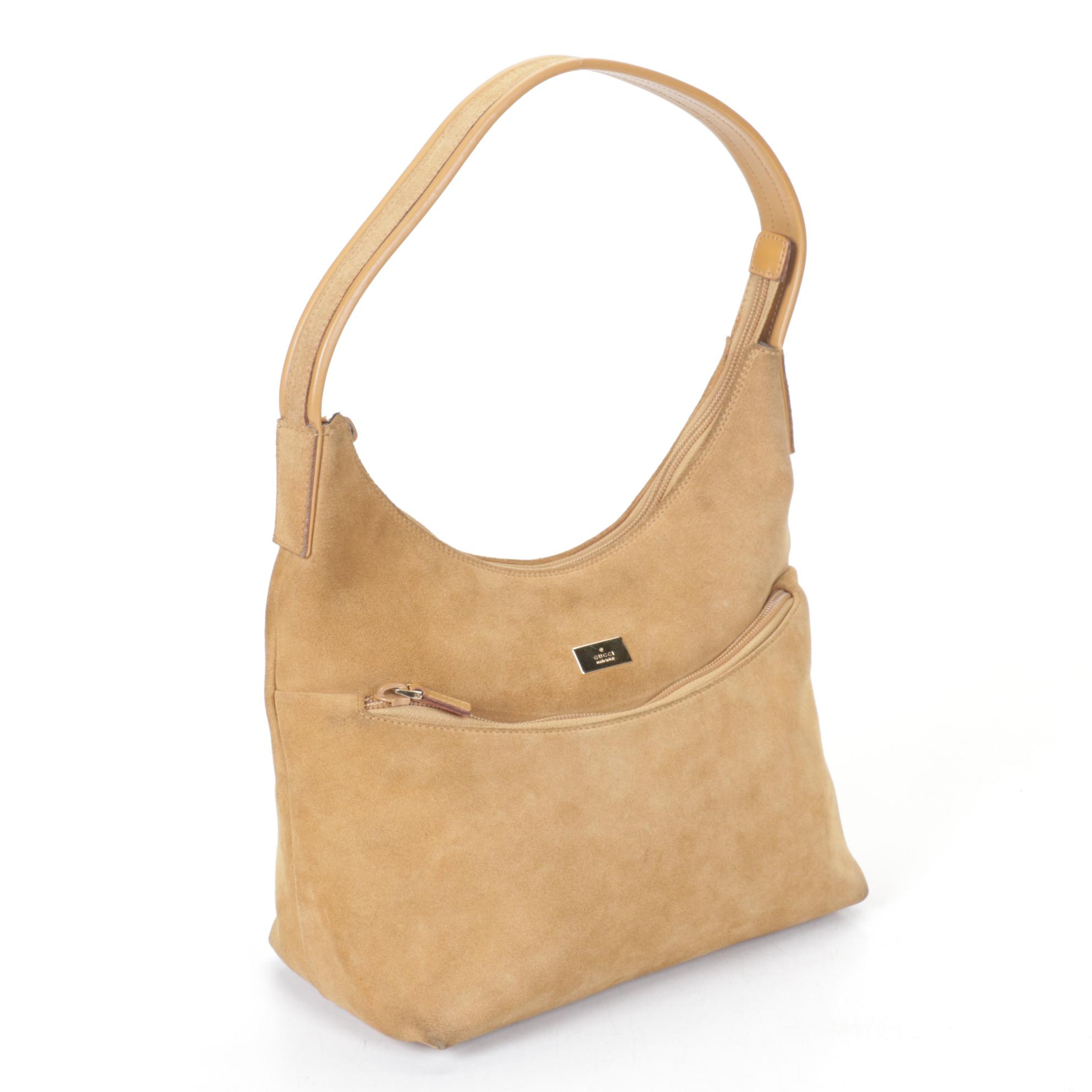 Gucci Suede Shoulder Bag with Zip Front Pocket