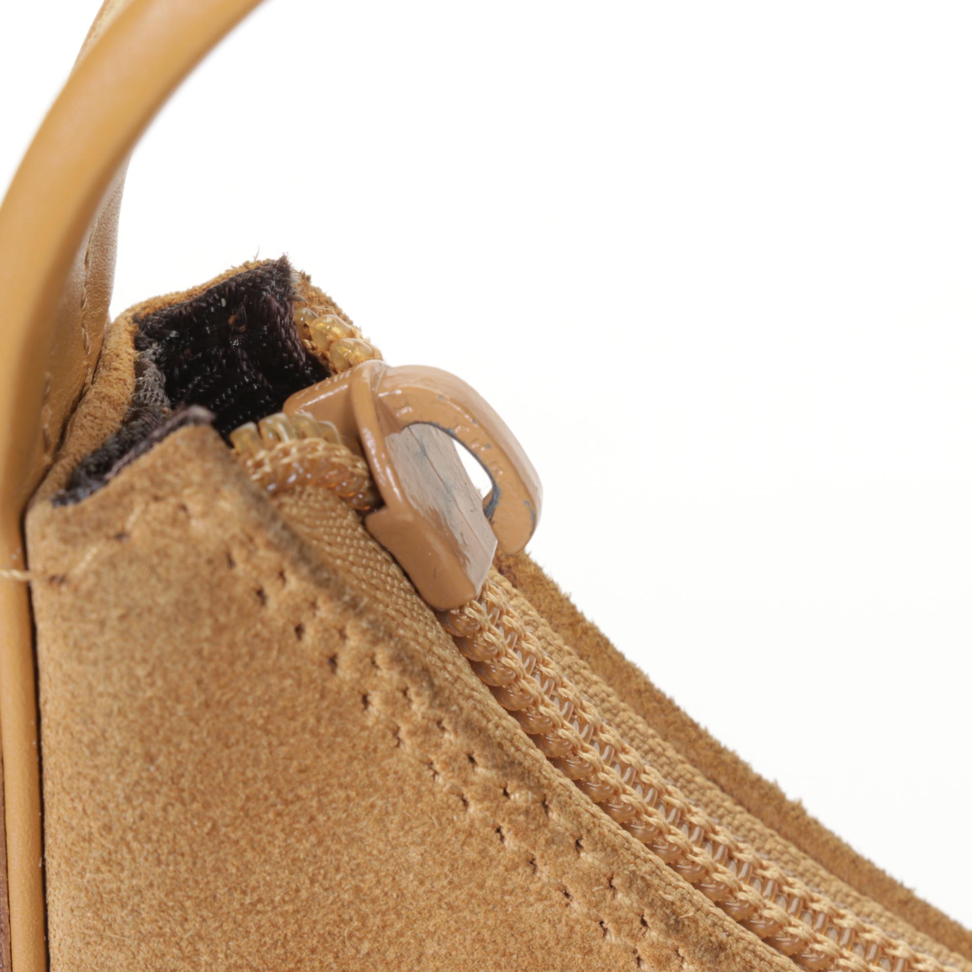 Gucci Suede Shoulder Bag with Zip Front Pocket