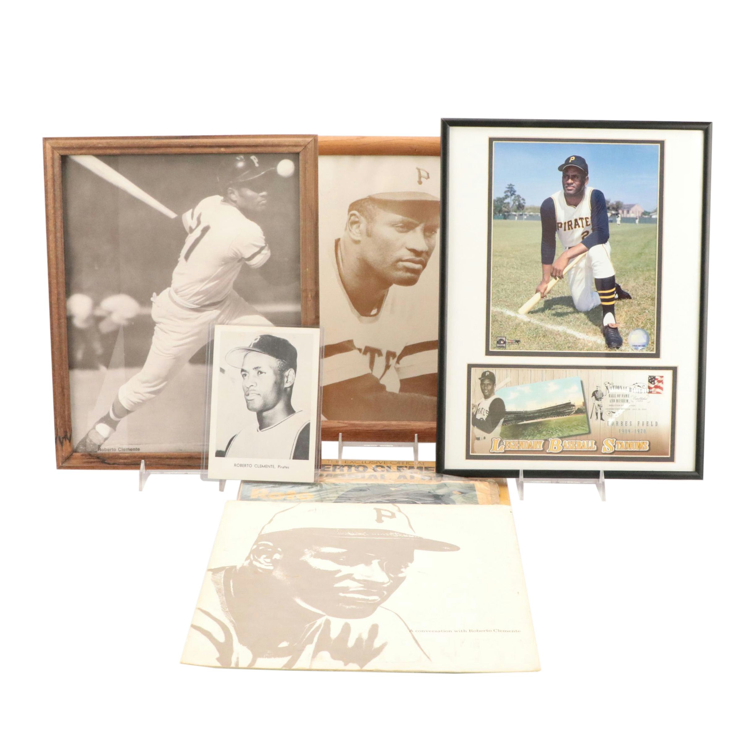 Roberto Clemente Framed Baseball Prints, Vinyl Records, and Roto Newspaper