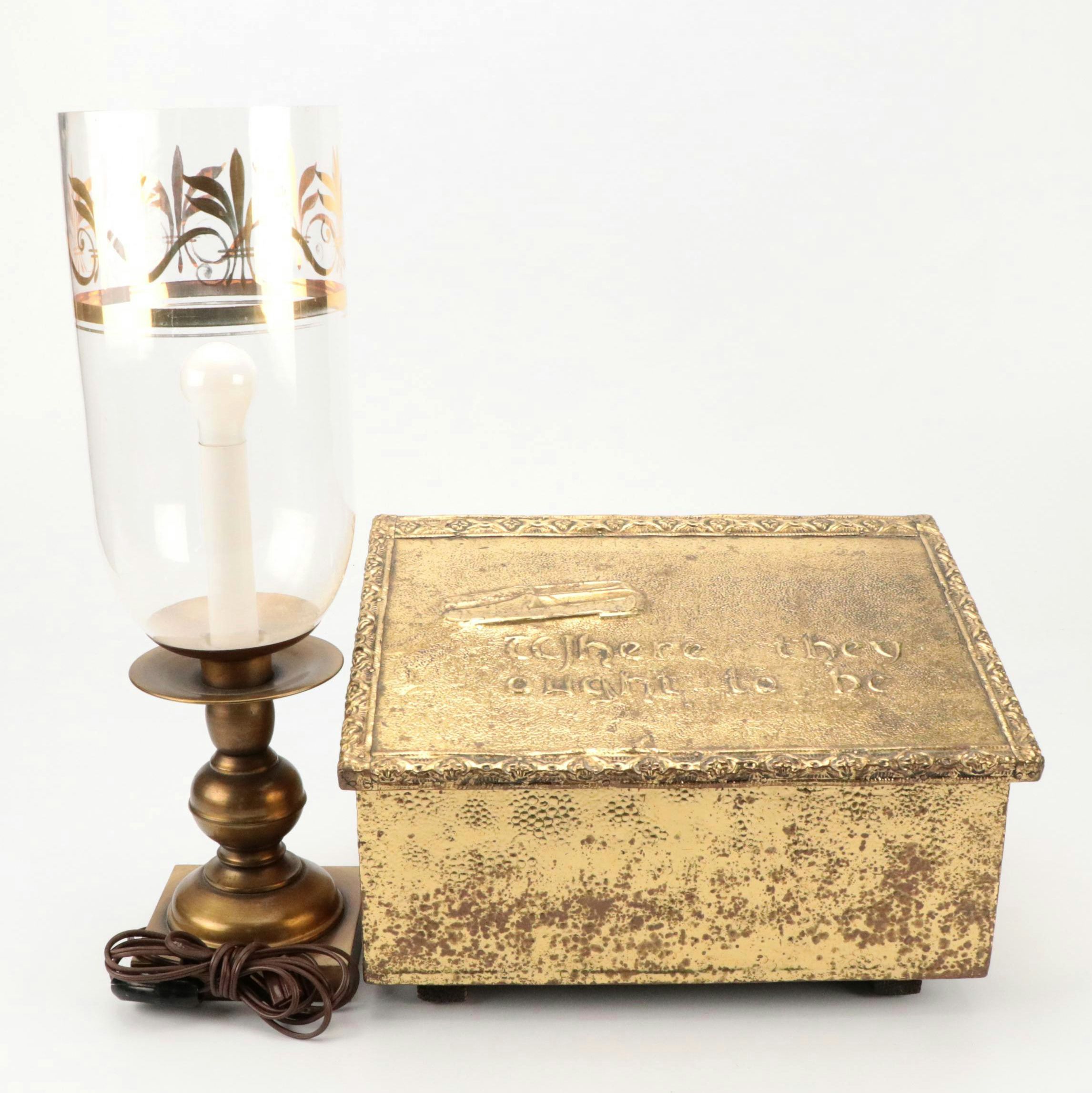 Victorian Style Fireside Slipper Box with Hurricane Lamp, Adapted Late 20th C.